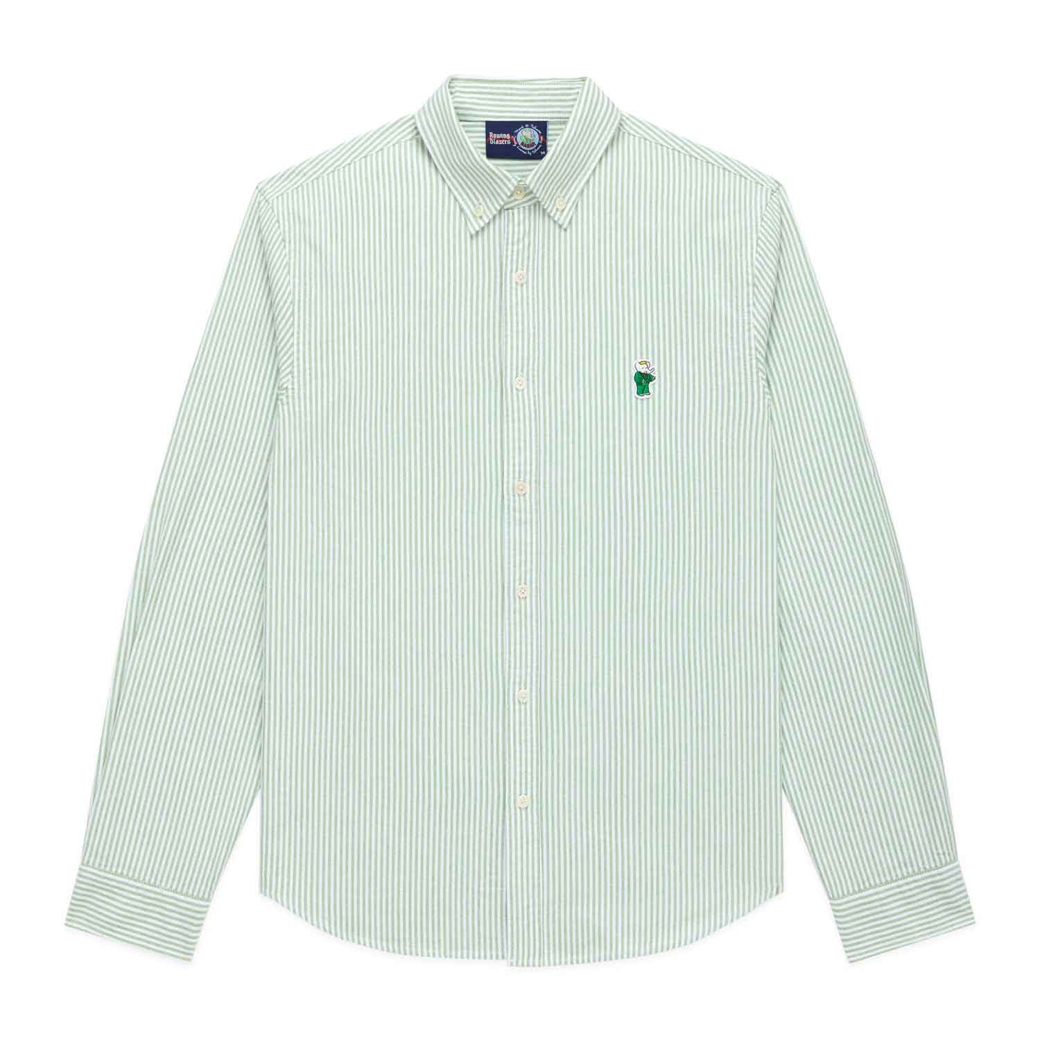 Men's Babar Long Sleeve Classic Fit Striped Oxford Shirt Green / White University Stripe - Image 4
