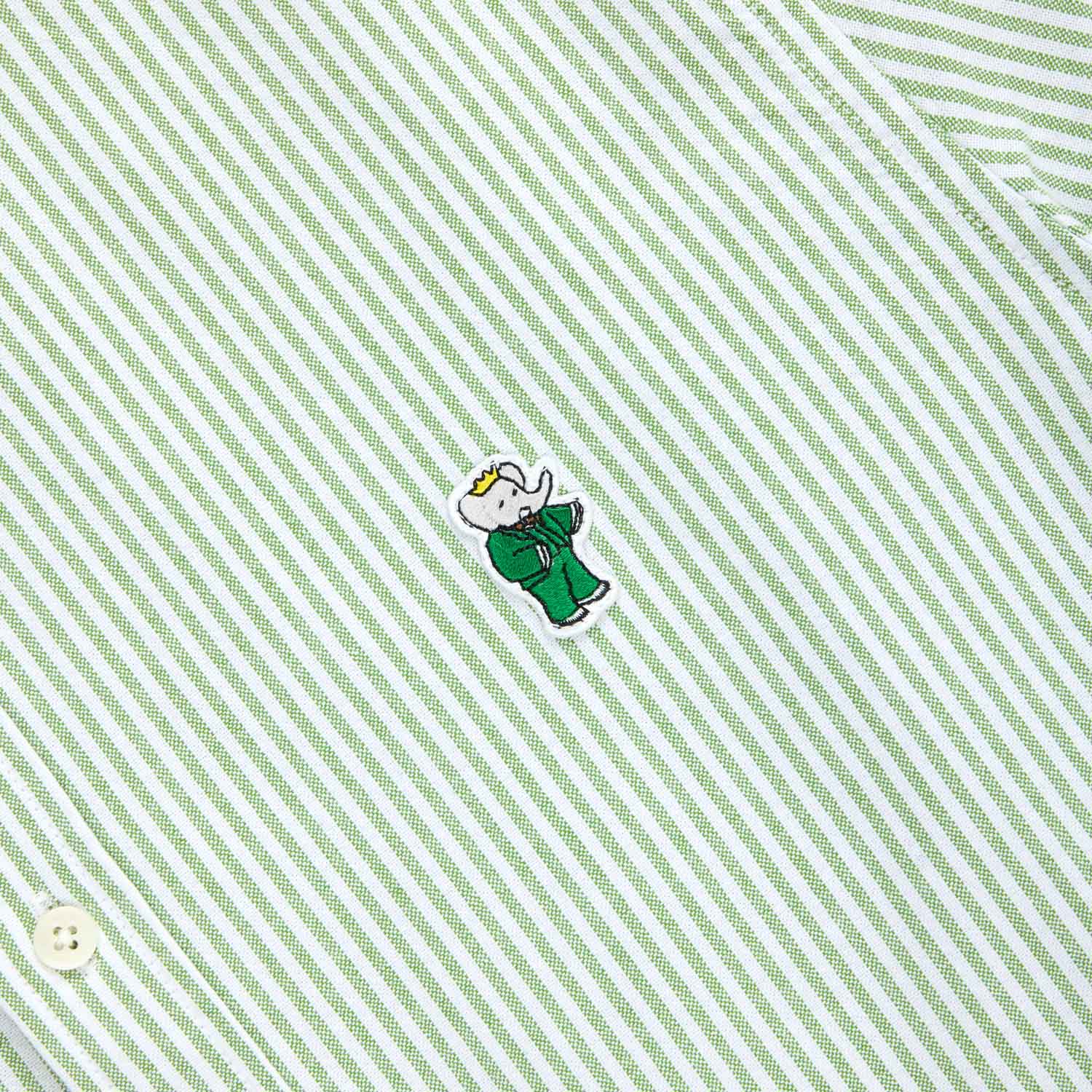 Men's Babar Long Sleeve Classic Fit Striped Oxford Shirt Green / White University Stripe - Image 5