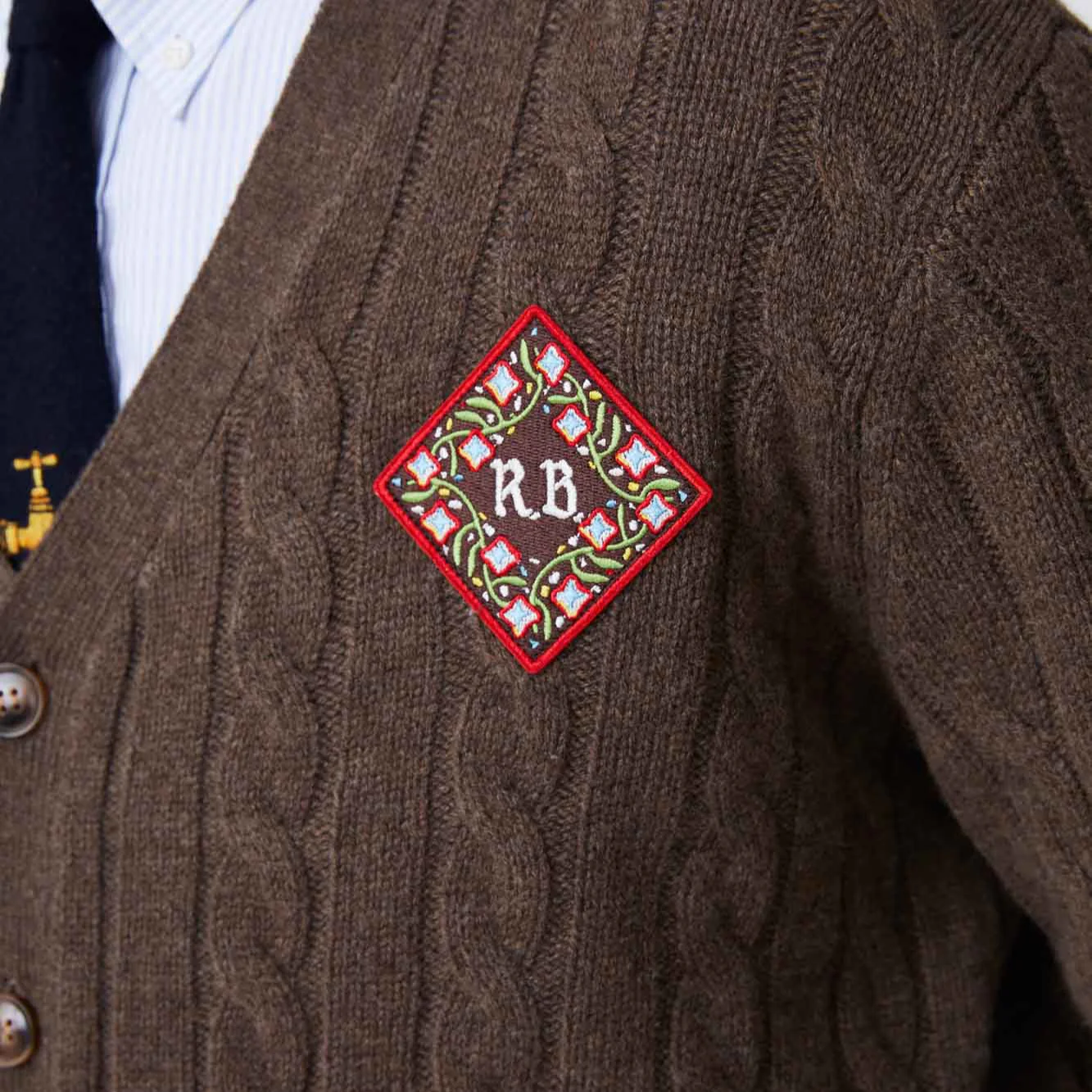 Men's Cashmere Cableknit Cardigan Brown Heather - Image 5