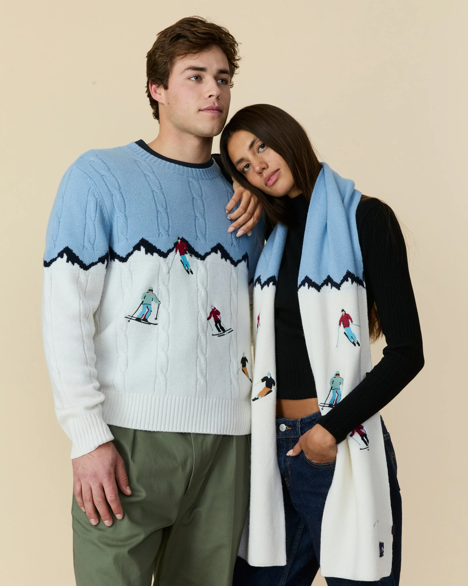 Men's Cashmere Apres Ski Scarf Blue Multi - Image 6