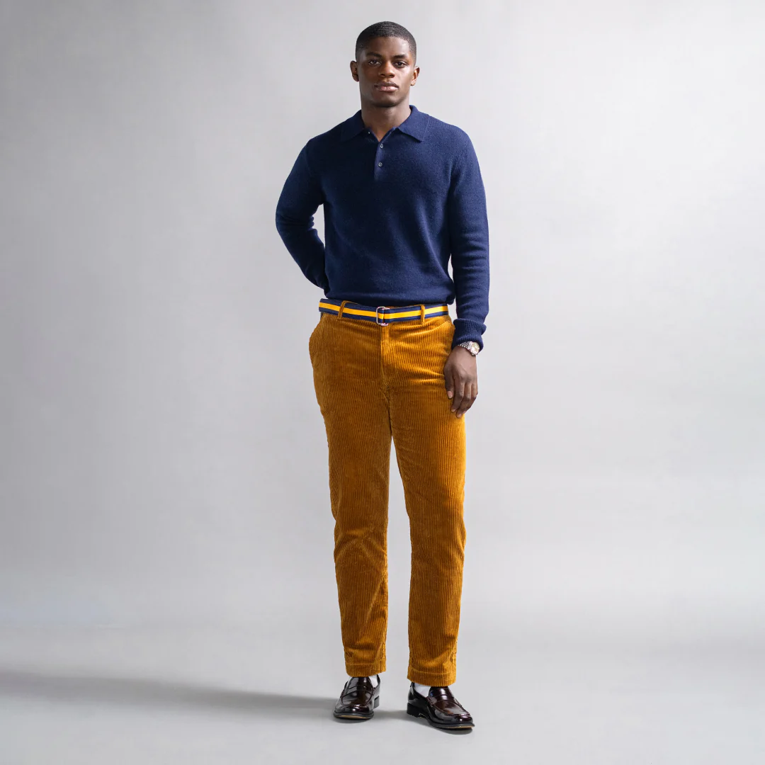 Men's Cashmere Long Sleeve Sweater Polo Navy - Image 3