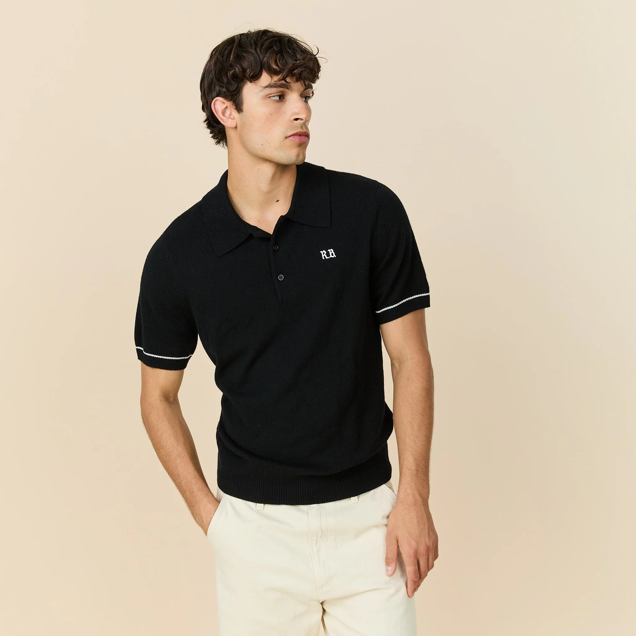 Men's Cashmere Short Sleeve Polo Black - Image 3