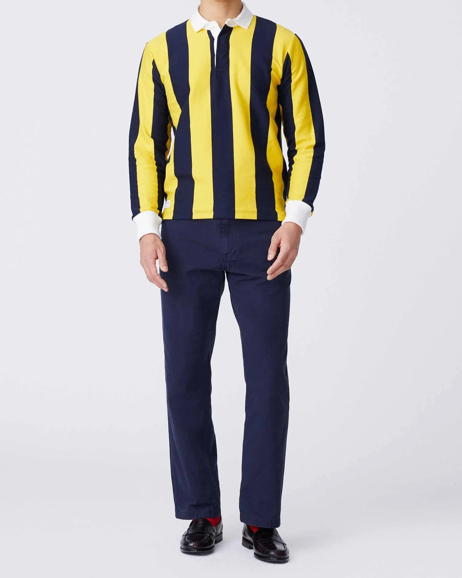 Men's Cotton Navy And Gold Stripe Rugby Navy Gold - Image 3
