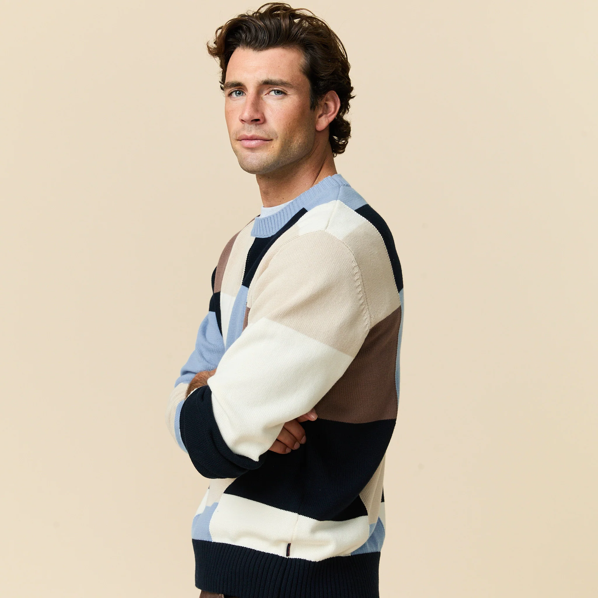 Men's Cotton Patchwork Sweater Blue Patchwork - Image 5