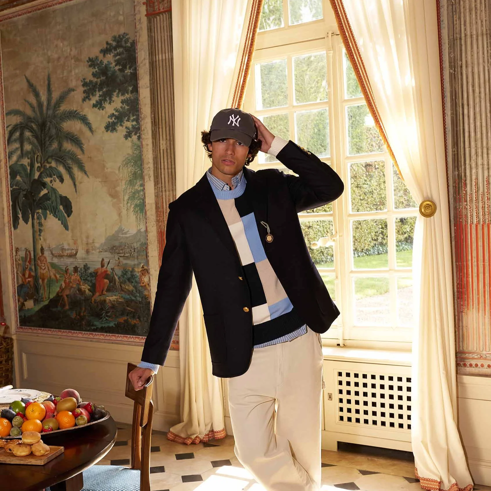 Men's Cotton Patchwork Sweater Blue Patchwork - Image 6