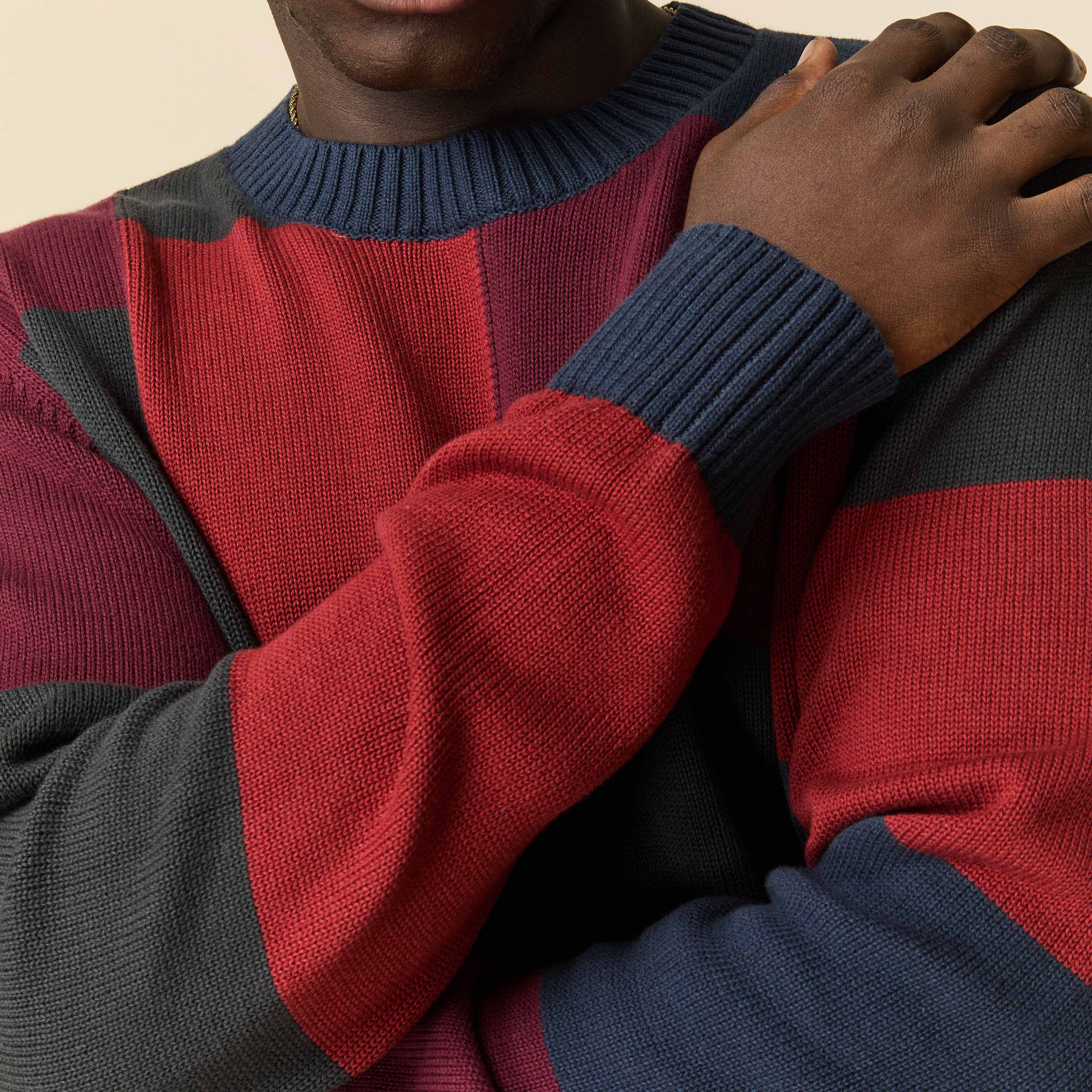 Men's Cotton Patchwork Sweater Brick Patchwork - Image 4