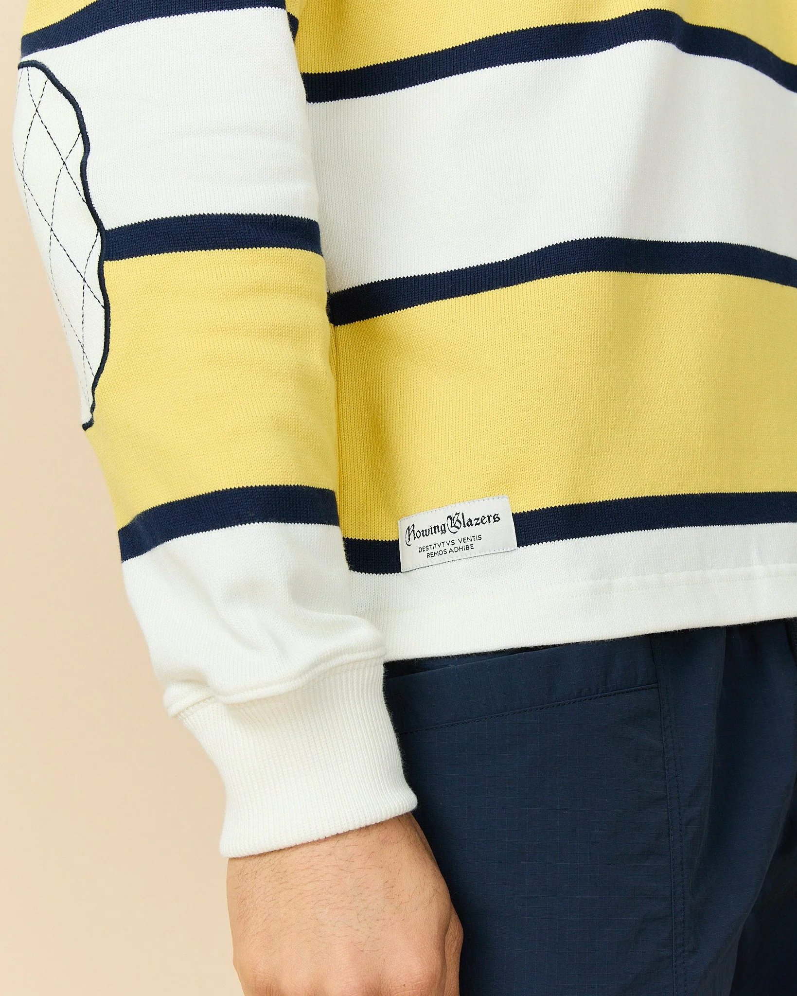 Men's Cotton Tide Stripe Elbow Patch Rugby Yellow Stripe - Image 3
