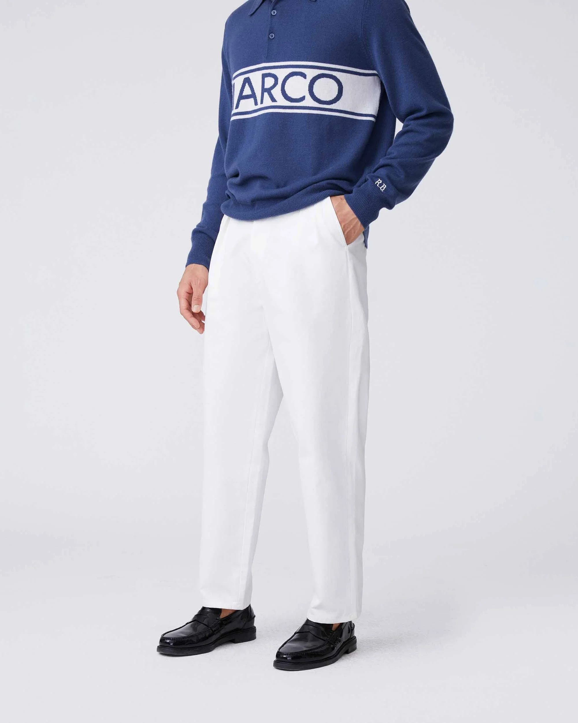 Men's Cotton Twill Pleated Relaxed Pant Off White - Image 4