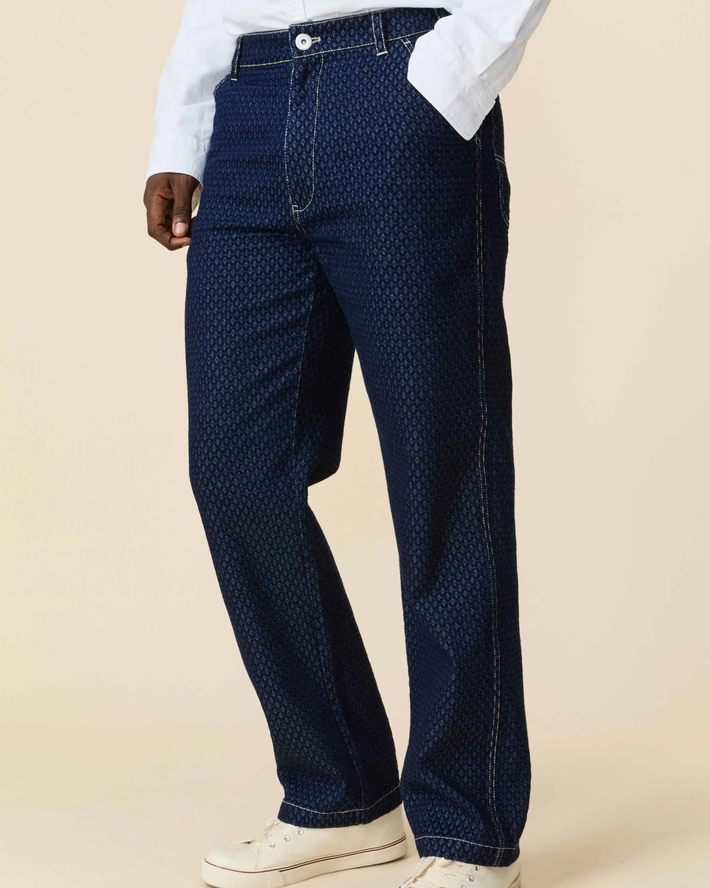 Men's Indigo Jacquard Denim Pant Navy - Image 5