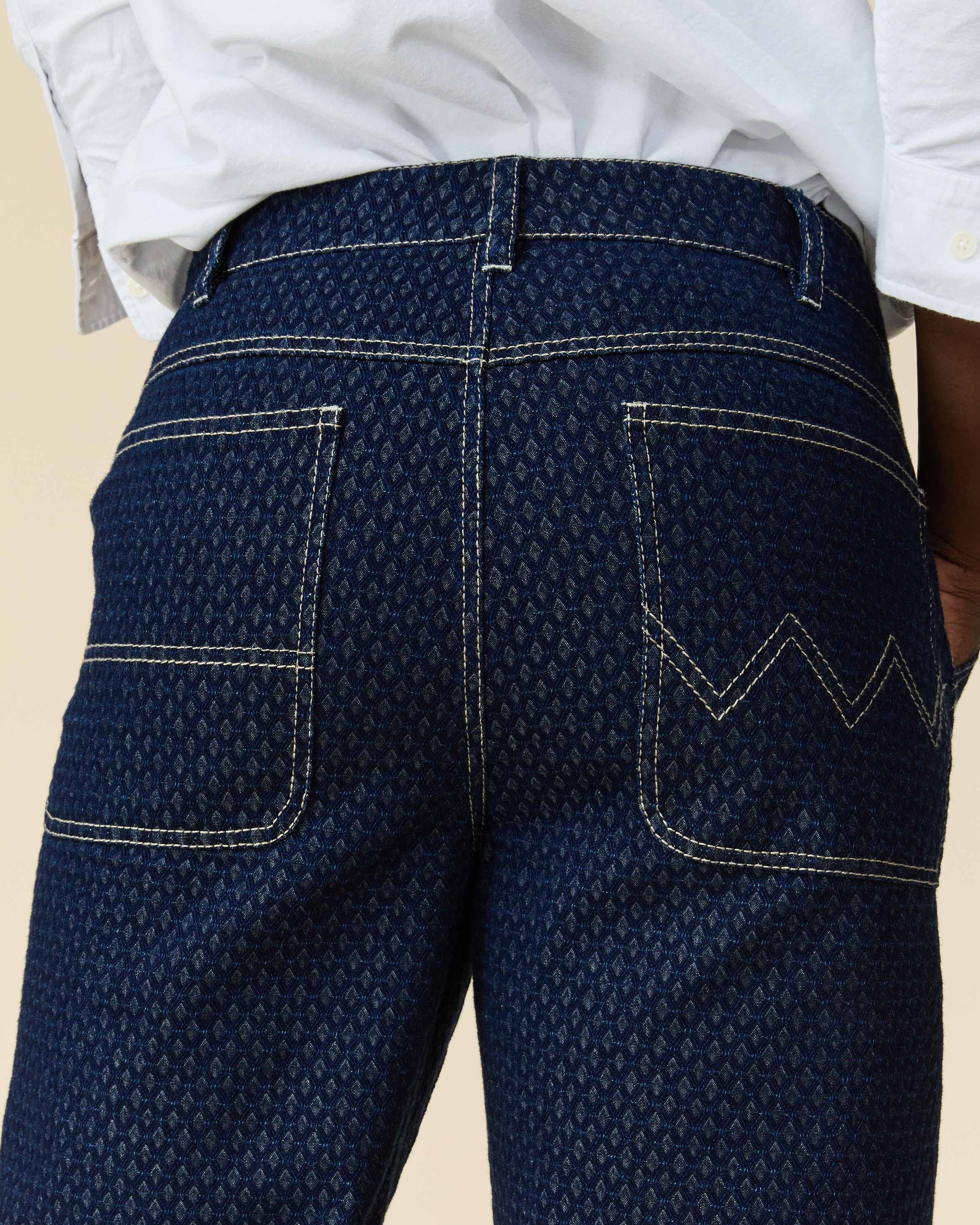 Men's Indigo Jacquard Denim Pant Navy - Image 6