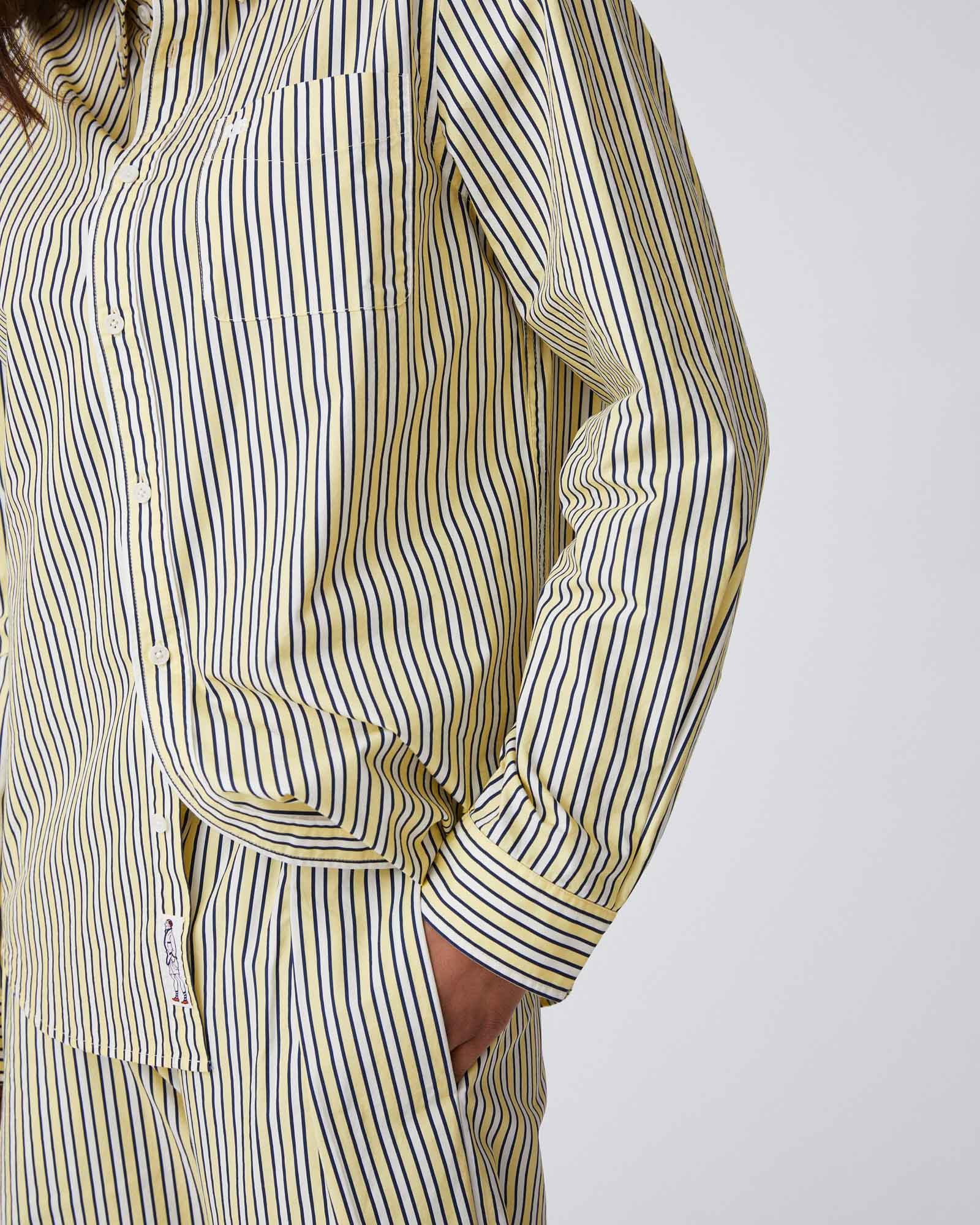 Men's Long Sleeve Classic Fit Stripe Poplin Shirt Yellow Vertical Stripe - Image 3