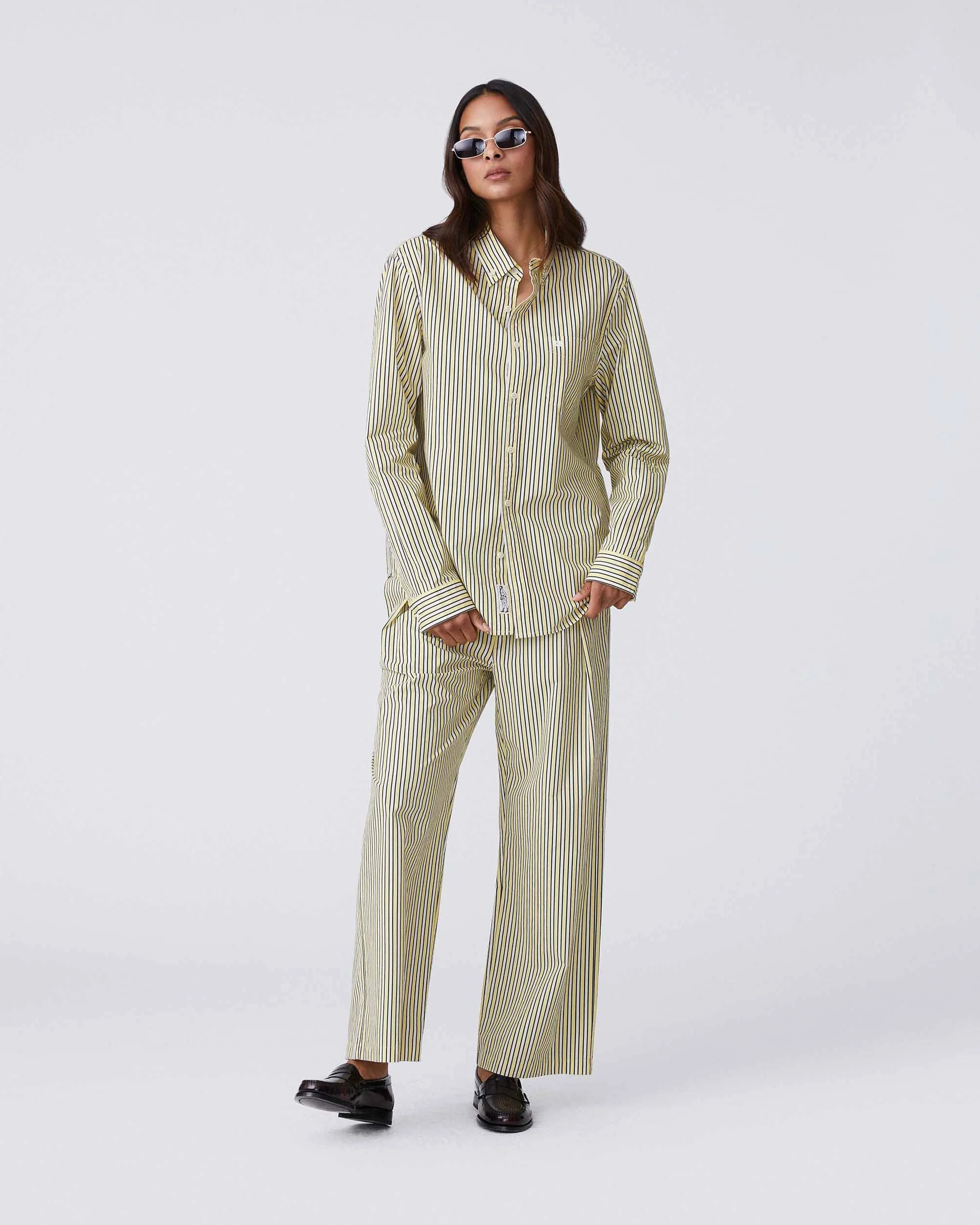 Men's Long Sleeve Classic Fit Stripe Poplin Shirt Yellow Vertical Stripe - Image 4