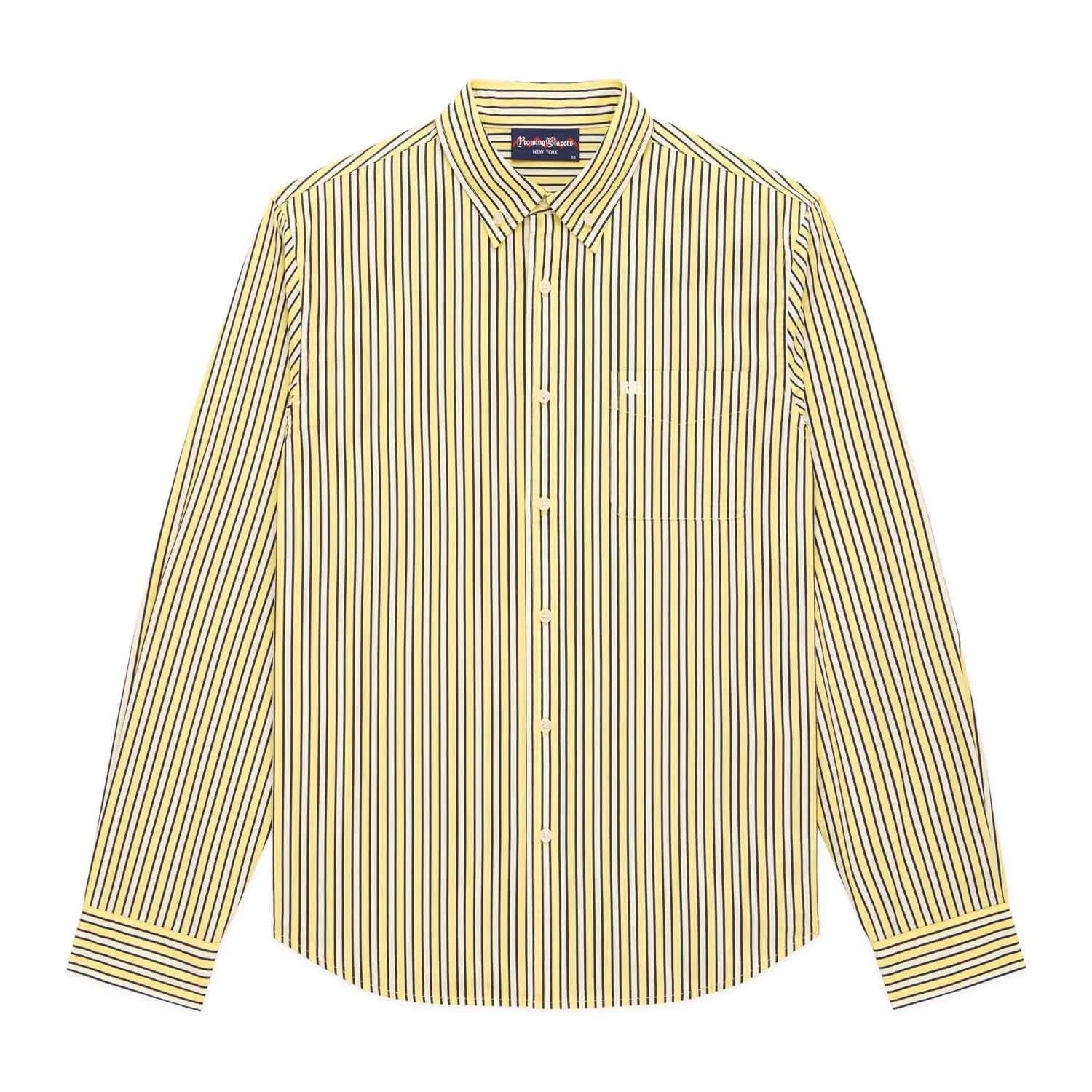 Men's Long Sleeve Classic Fit Stripe Poplin Shirt Yellow Vertical Stripe - Image 7