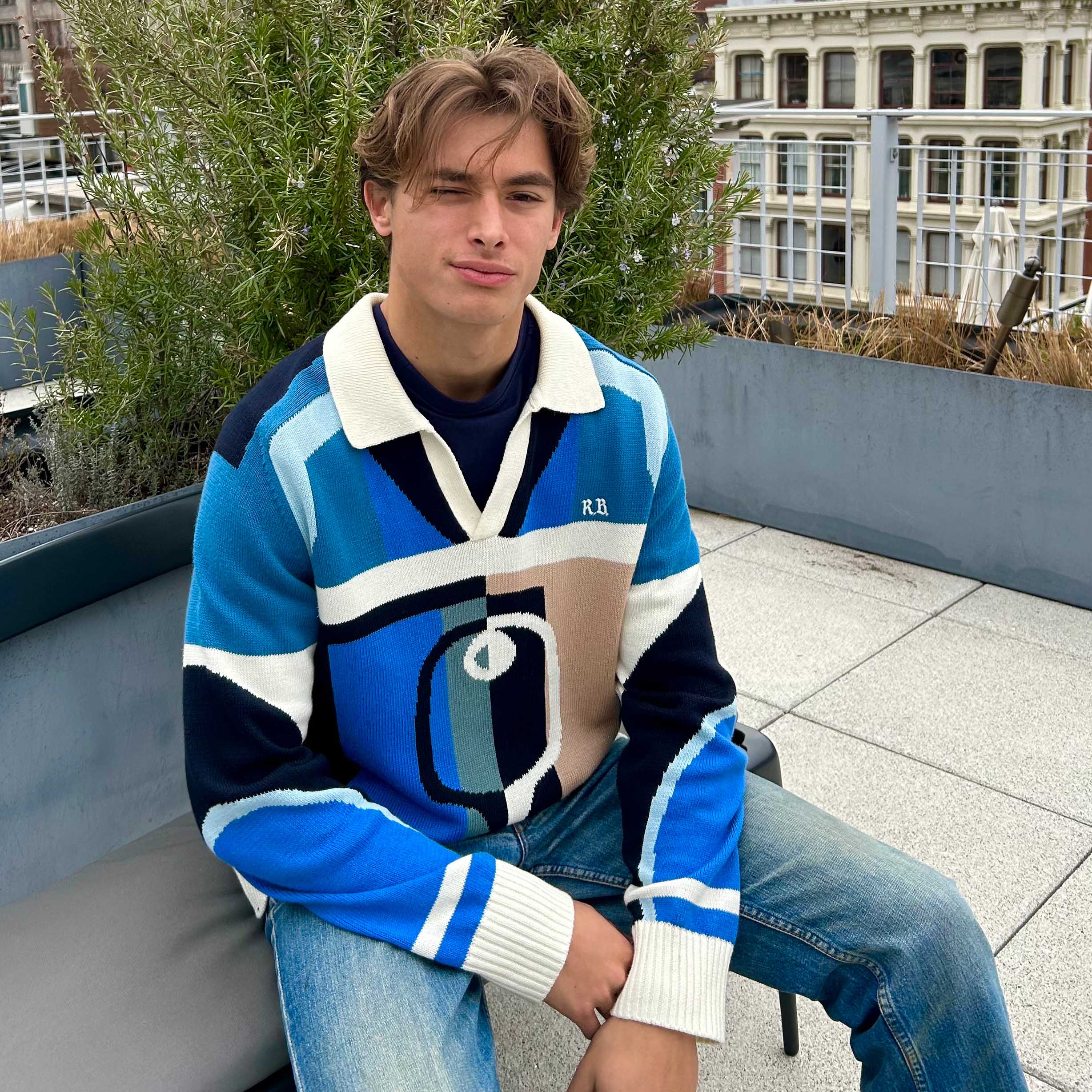 Men's Pickleball Sweater Blue Brown Multicolor - Image 9