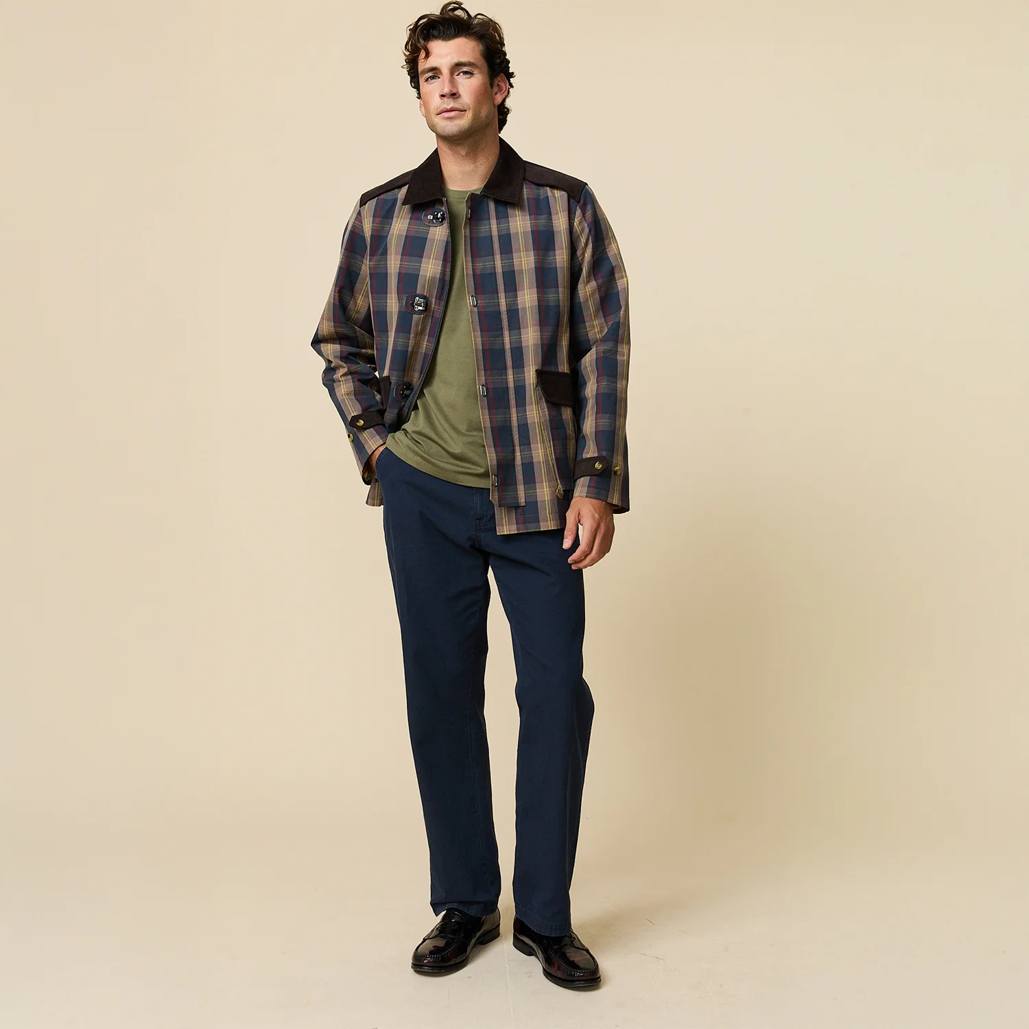 Men's Plaid Oilcloth Coat Dark Brown - Image 10