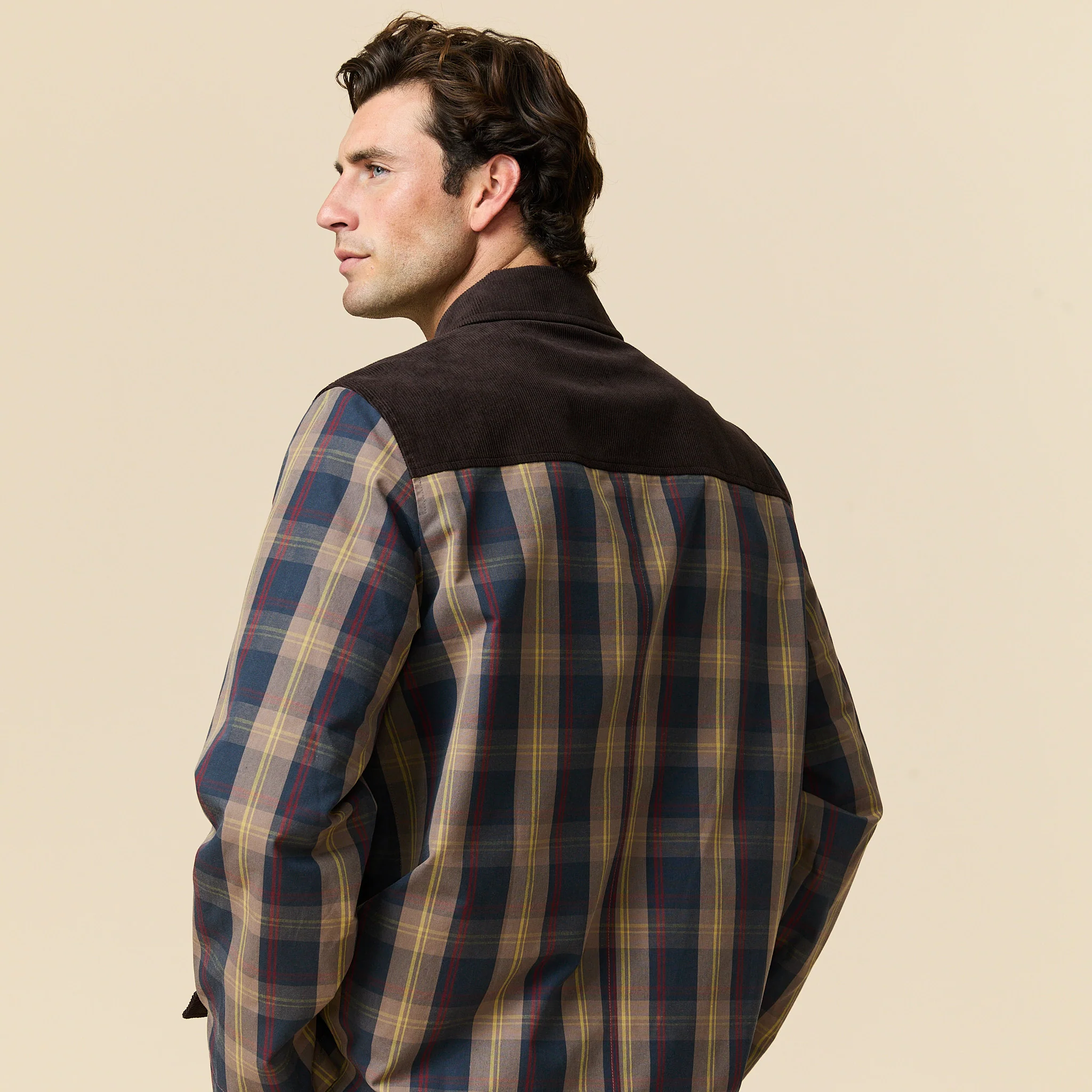 Men's Plaid Oilcloth Coat Dark Brown - Image 11