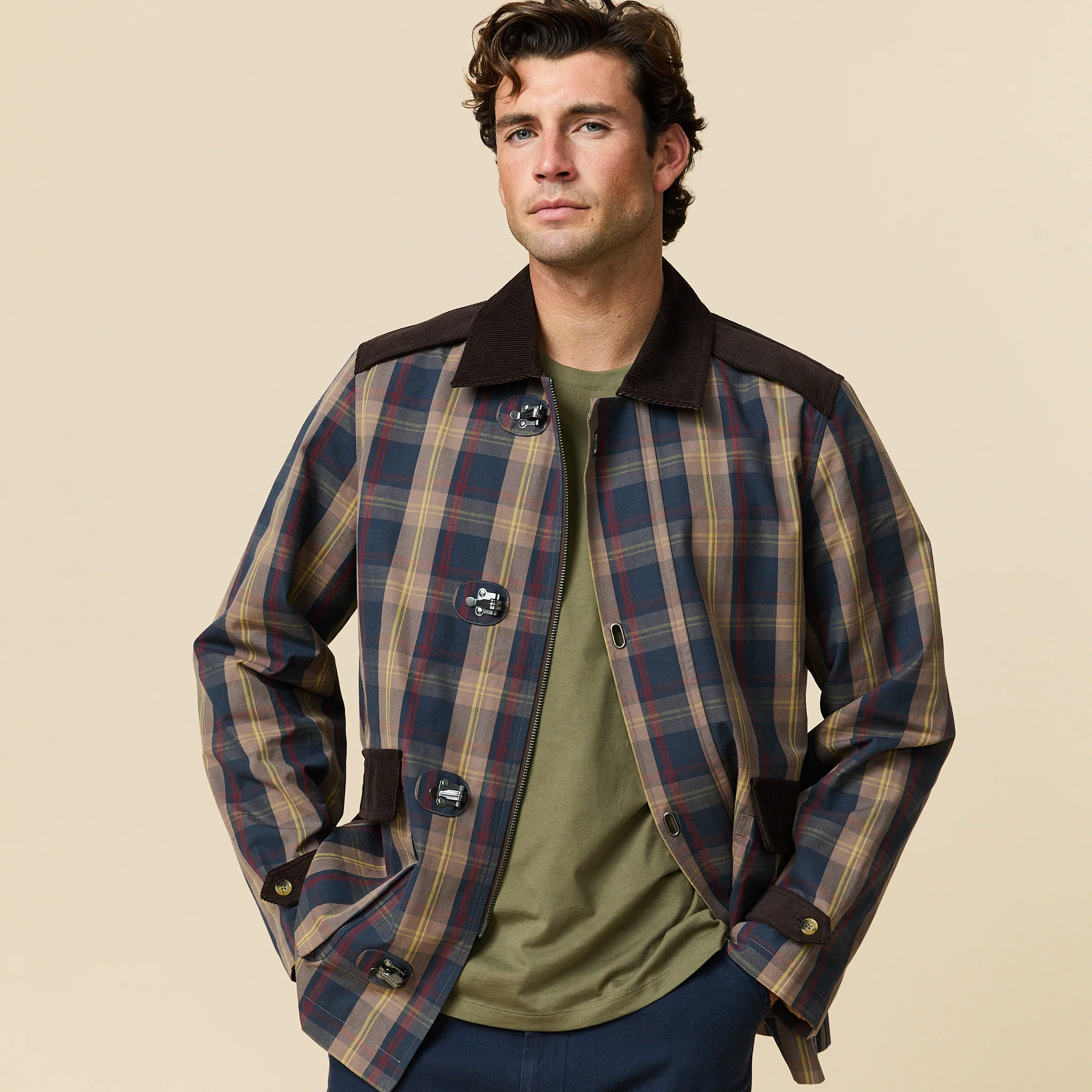 Men's Plaid Oilcloth Coat Dark Brown - Image 3