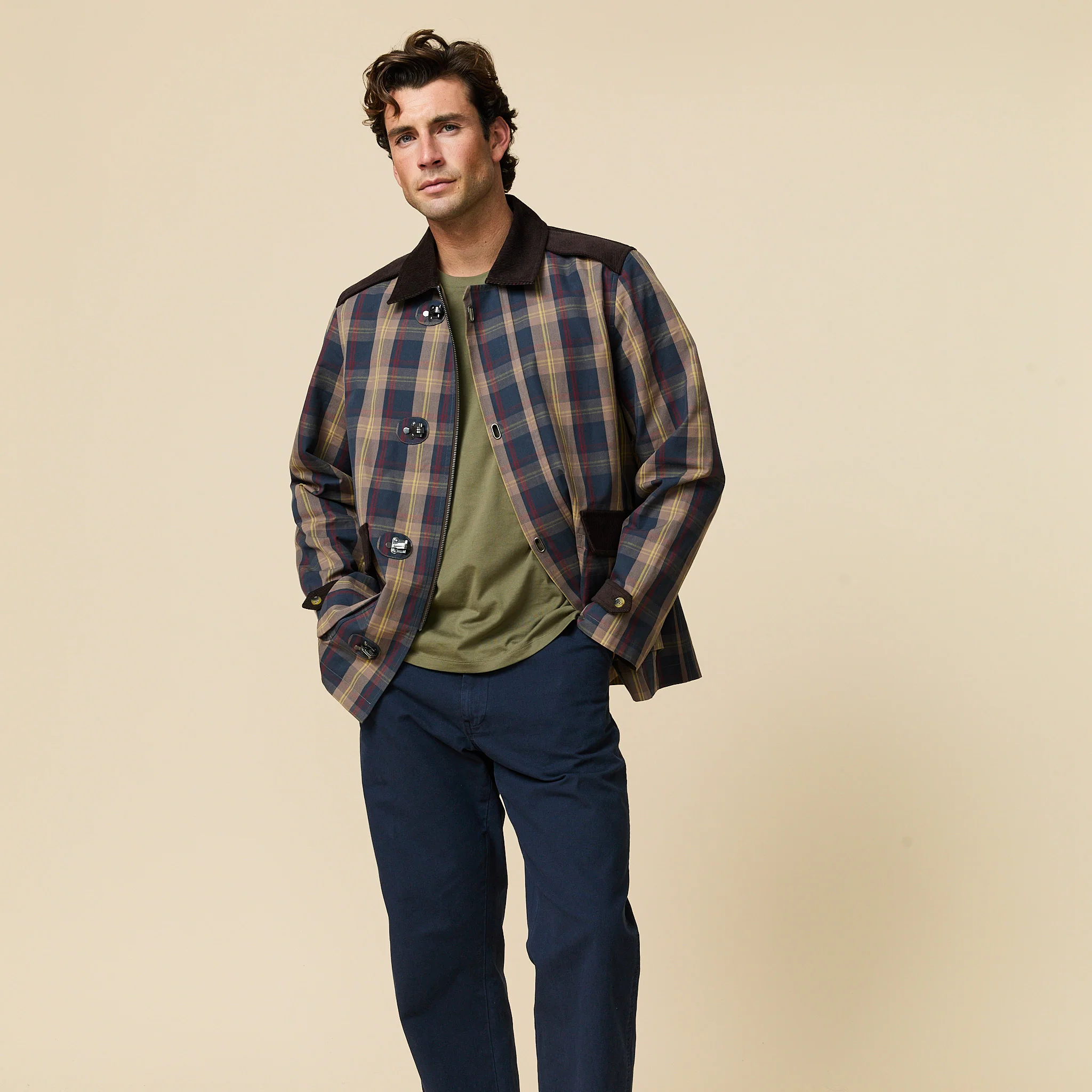 Men's Plaid Oilcloth Coat Dark Brown - Image 4