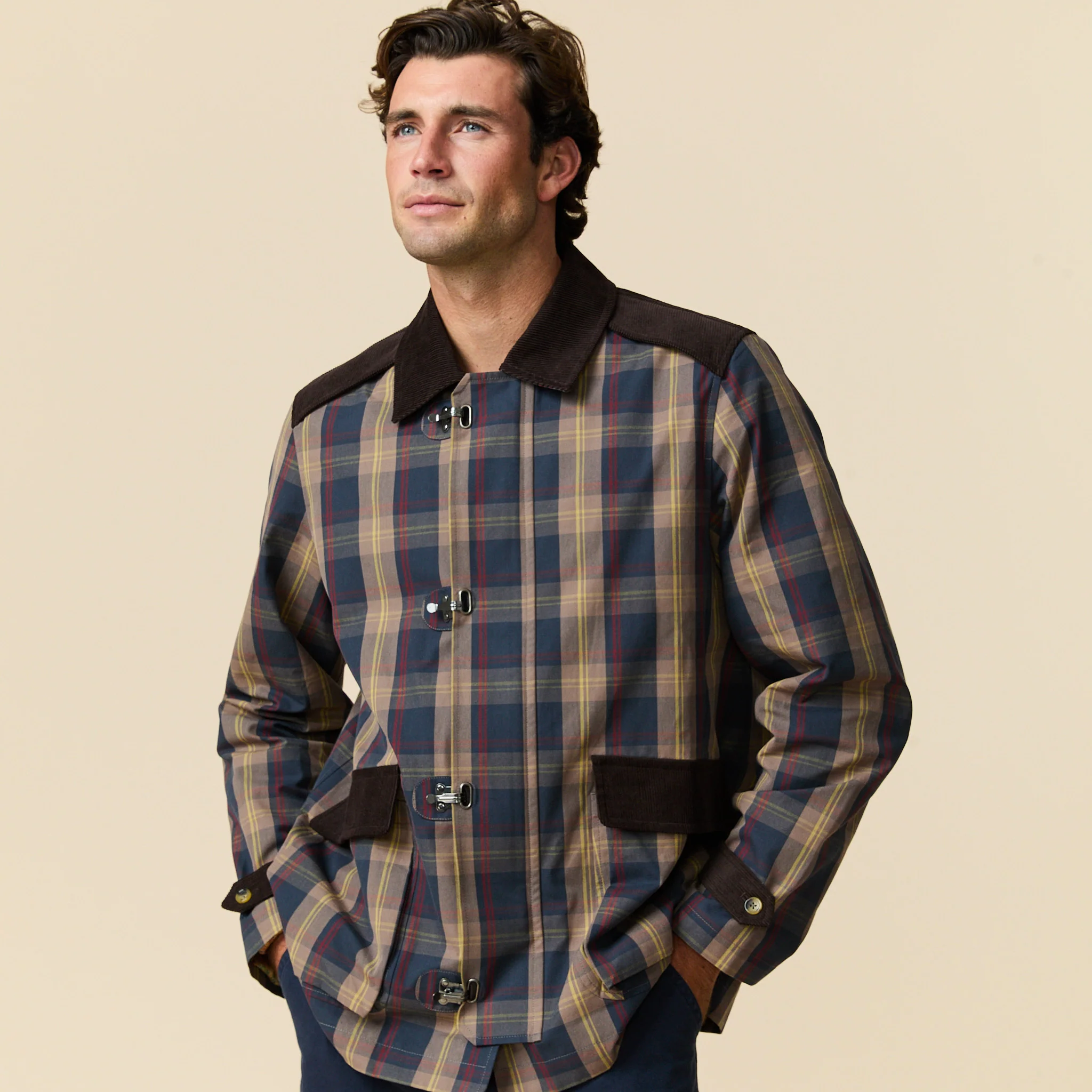 Men's Plaid Oilcloth Coat Dark Brown - Image 8