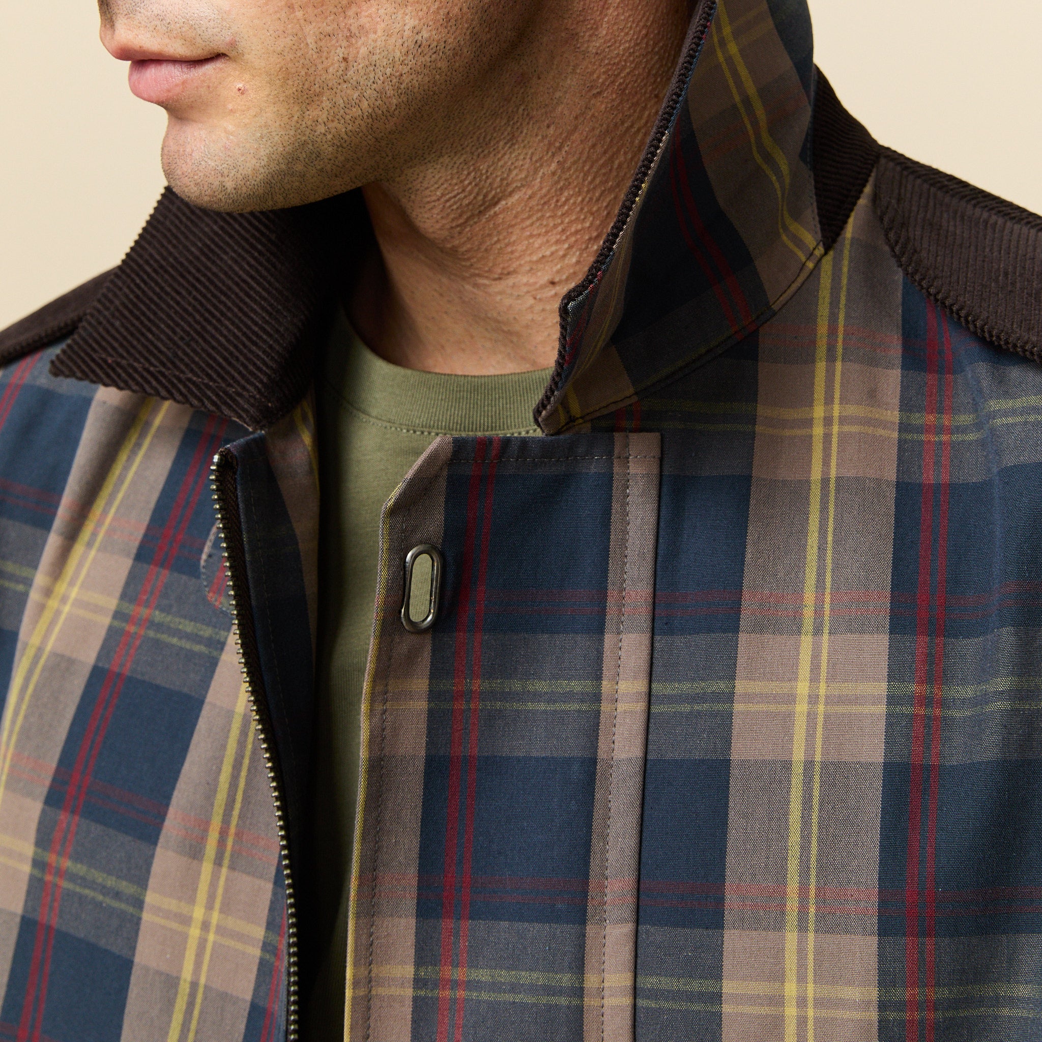 Men's Plaid Oilcloth Coat Dark Brown - Image 9