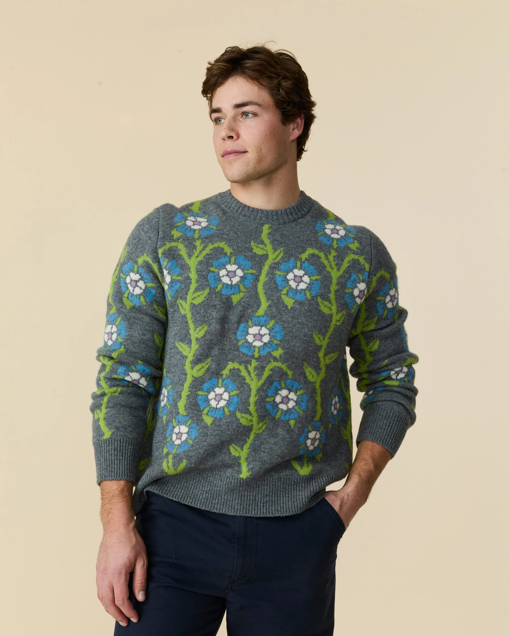 Men's Roses Sweater Heather Grey Multi - Image 3