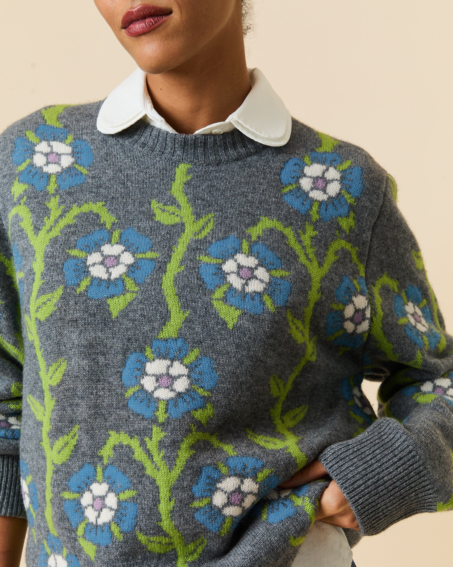 Men's Roses Sweater Heather Grey Multi - Image 7