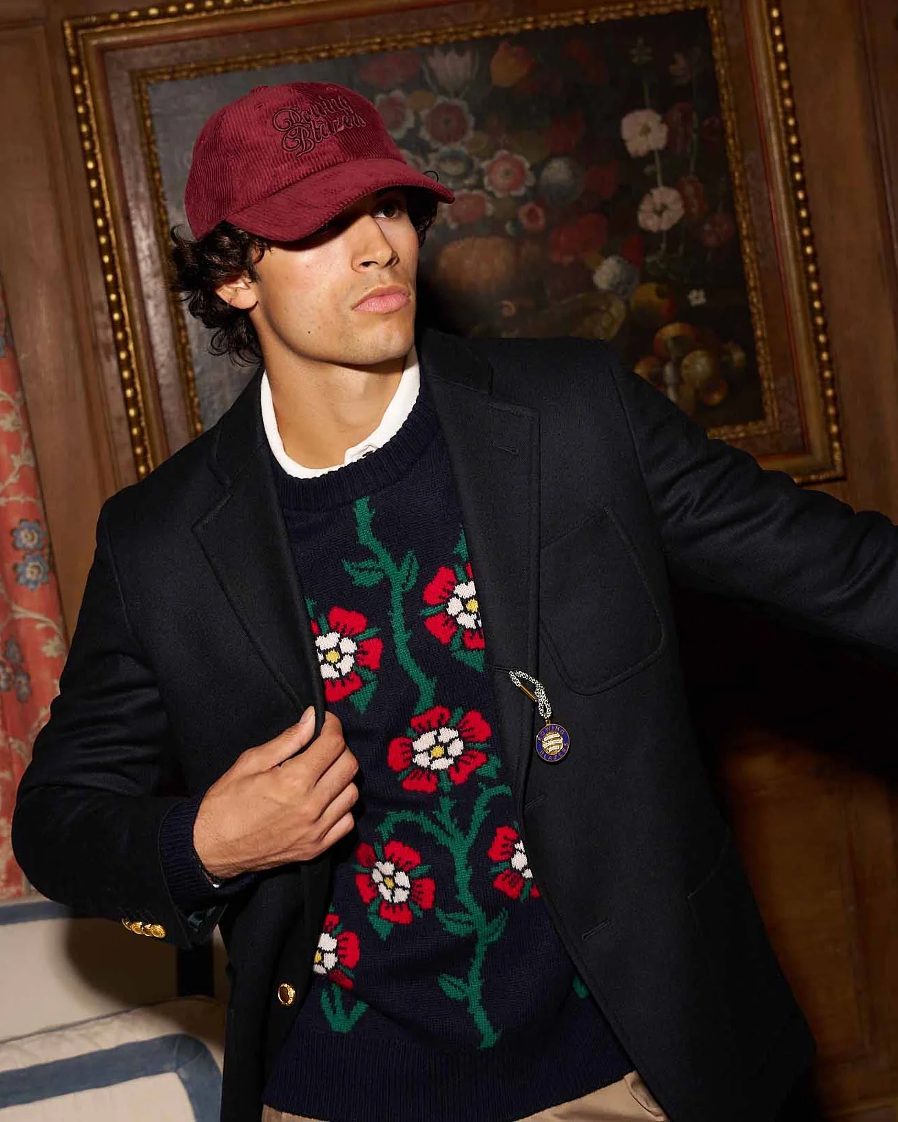 Men's Roses Sweater Navy Multi - Image 4