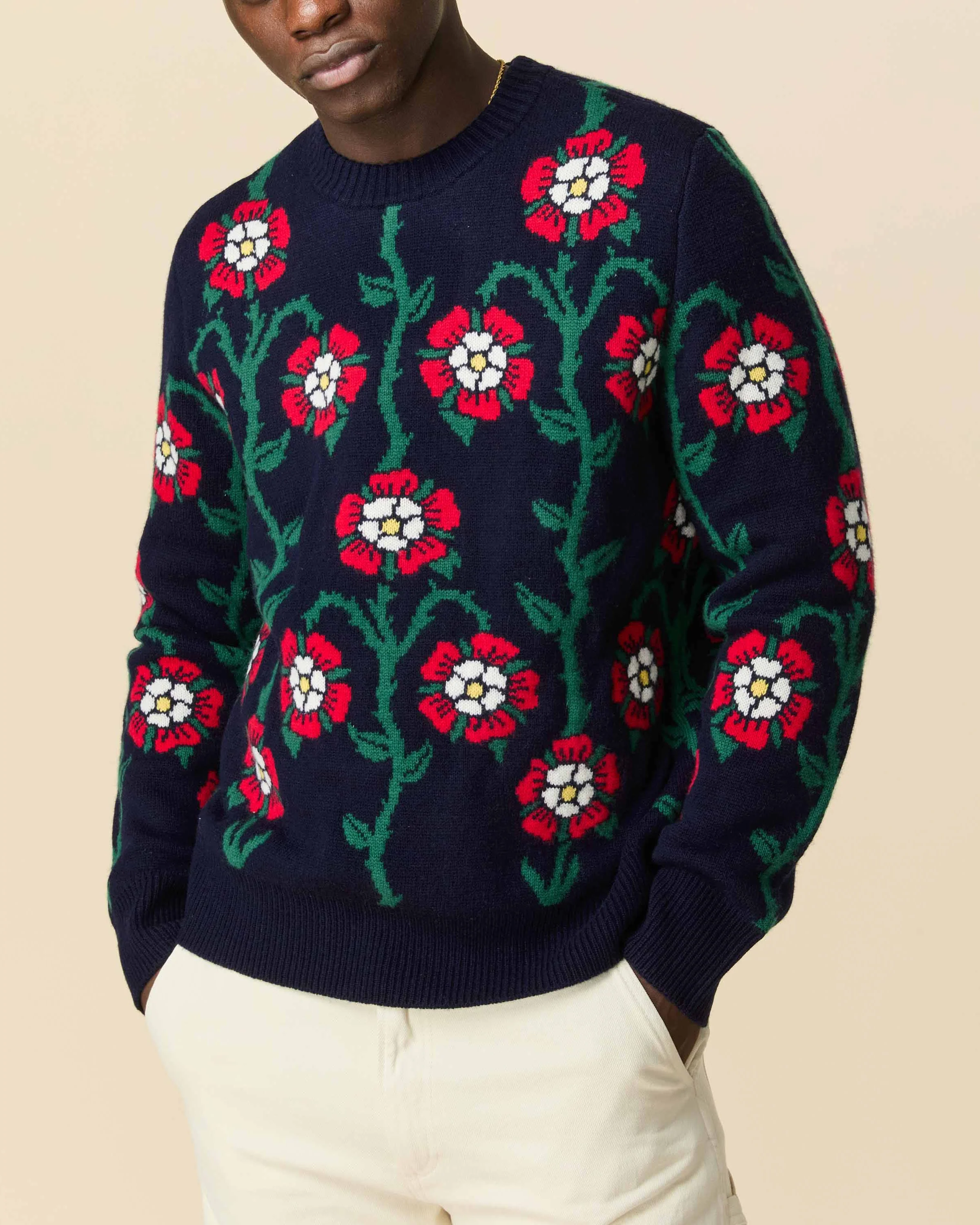 Men's Roses Sweater Navy Multi - Image 5