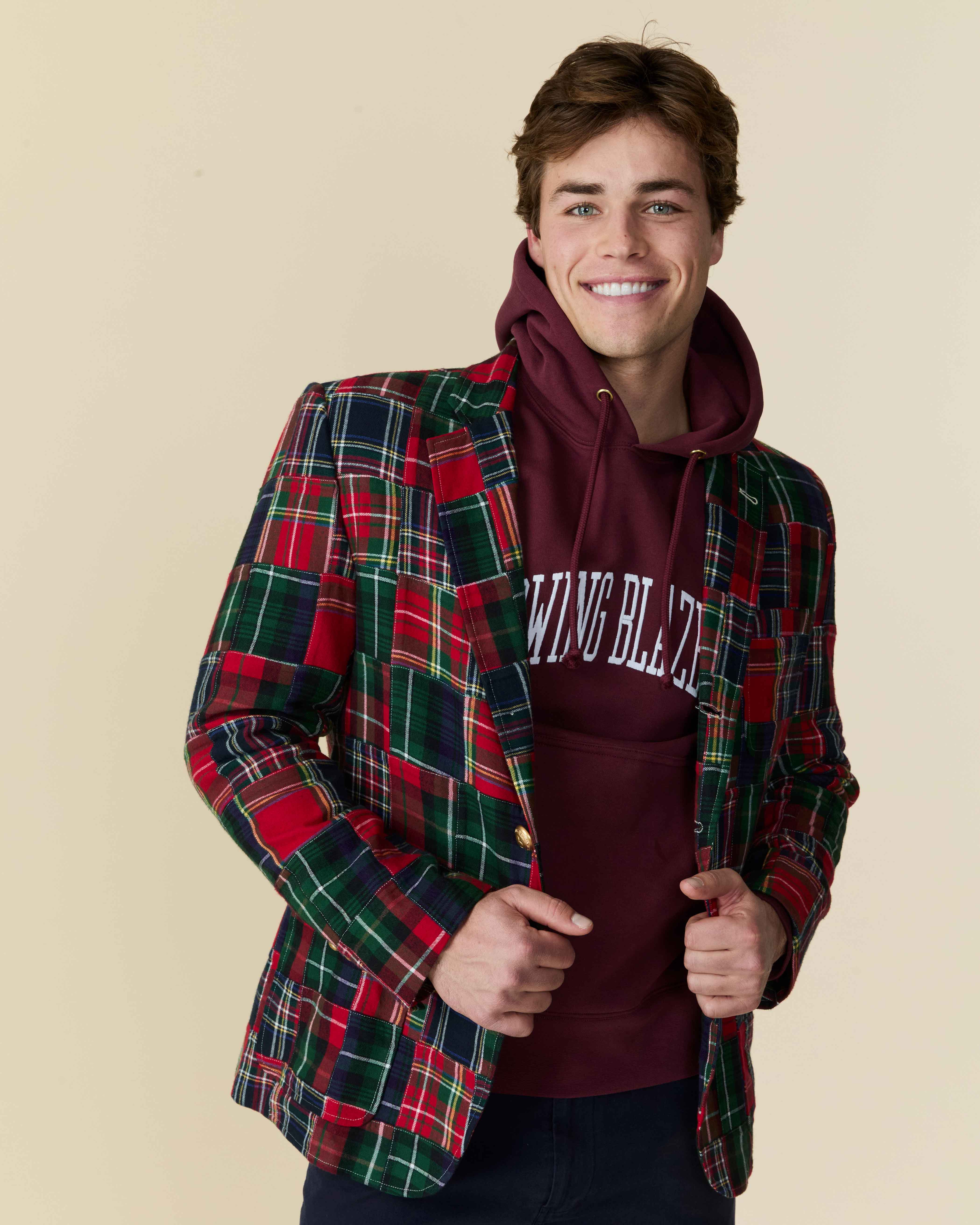 Men's Twill Patchwork Blazer Holiday Patchwork Plaid - Image 3