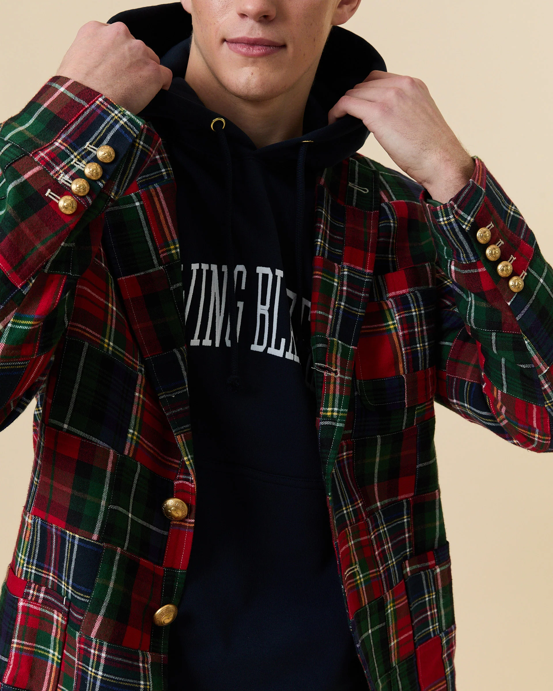 Men's Twill Patchwork Blazer Holiday Patchwork Plaid - Image 5