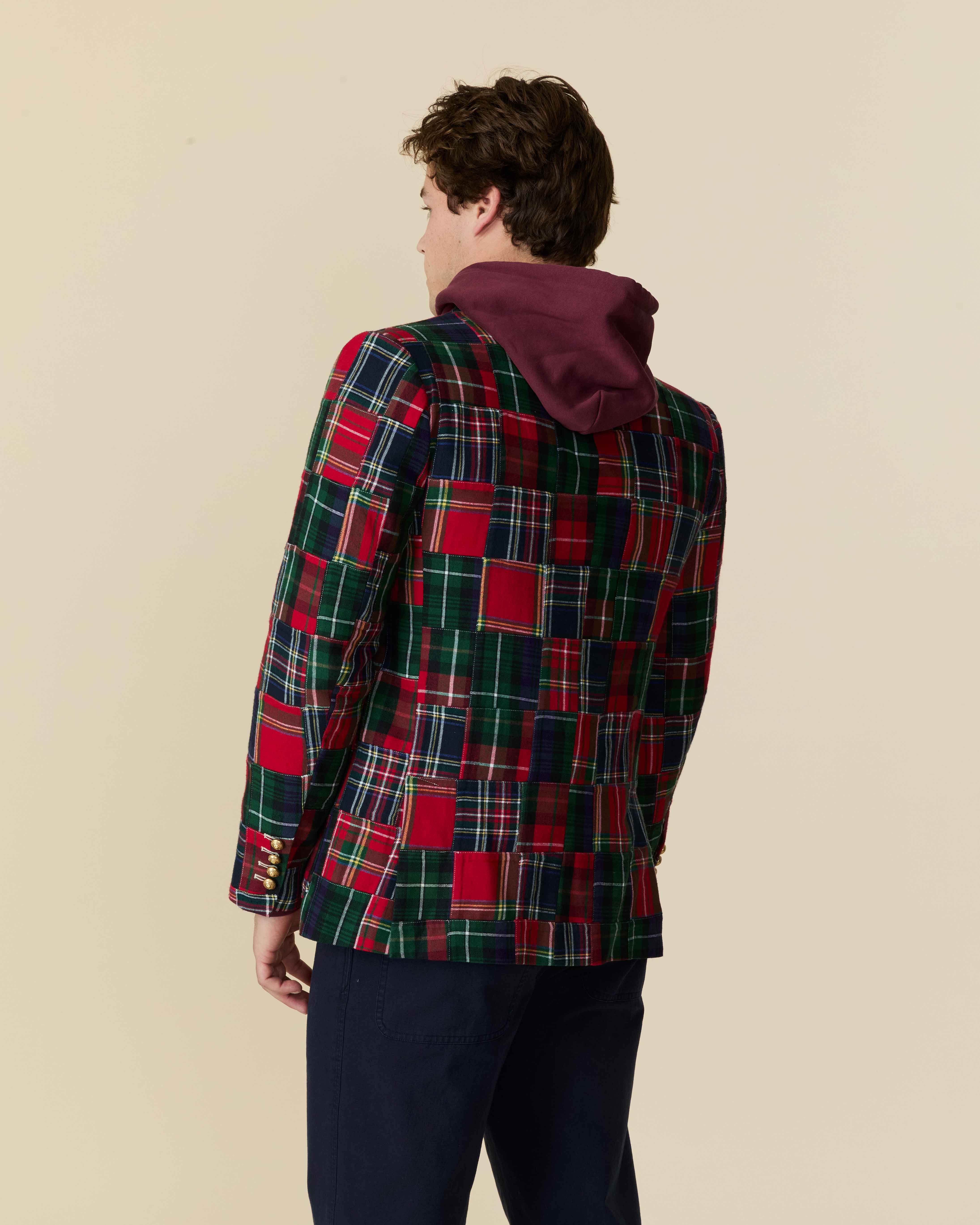 Men's Twill Patchwork Blazer Holiday Patchwork Plaid - Image 7