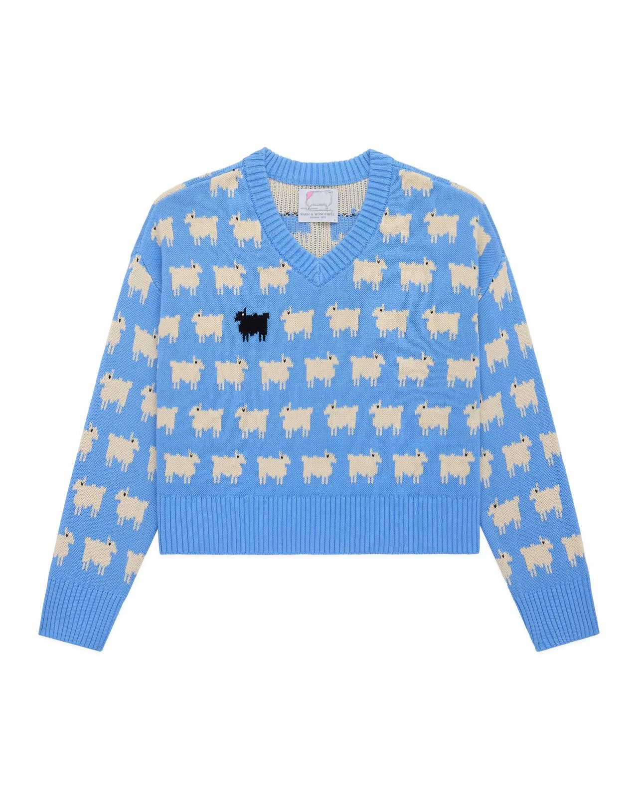 Warm & Wonderful Women's "Diana Edition" Cotton Linen V-Neck Sheep Sweater Blue - Image 3