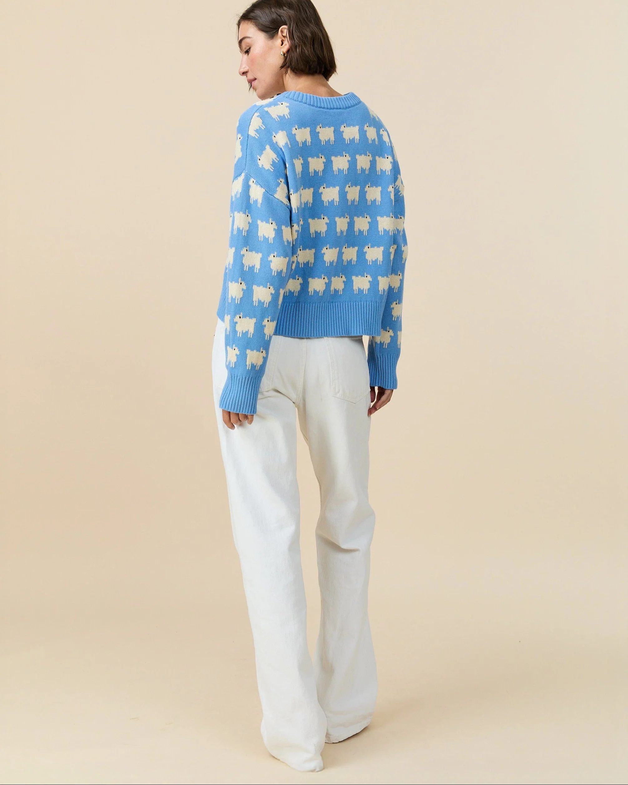 Warm & Wonderful Women's "Diana Edition" Cotton Linen V-Neck Sheep Sweater Blue - Image 6