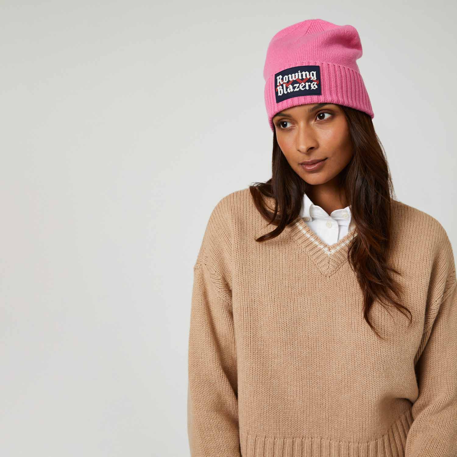 Women's Cashmere Callie V Neck Sweater Camel - Image 5