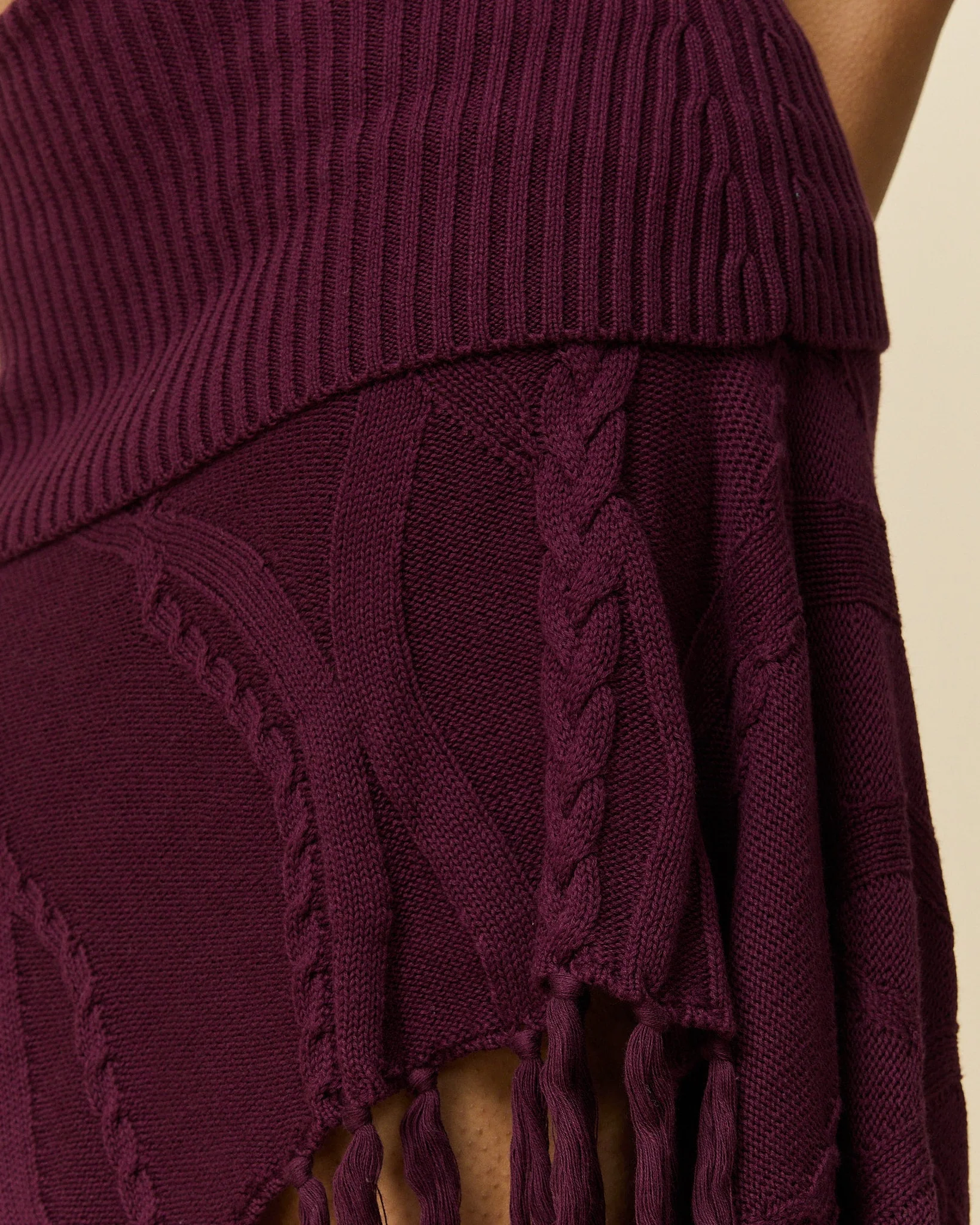 Women's Cotton Cable Fringe Skirt Wine - Image 3