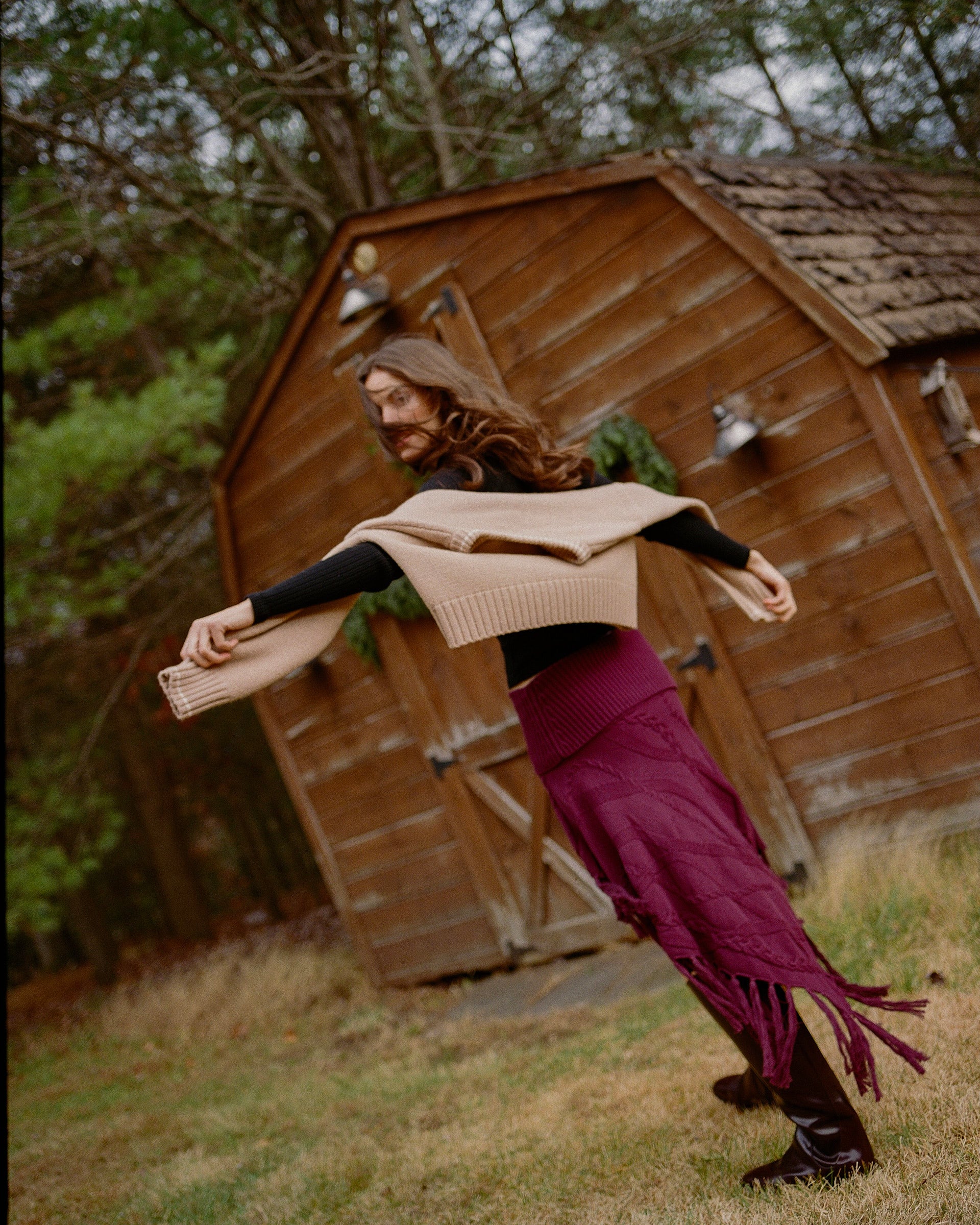 Women's Cotton Cable Fringe Skirt Wine - Image 7