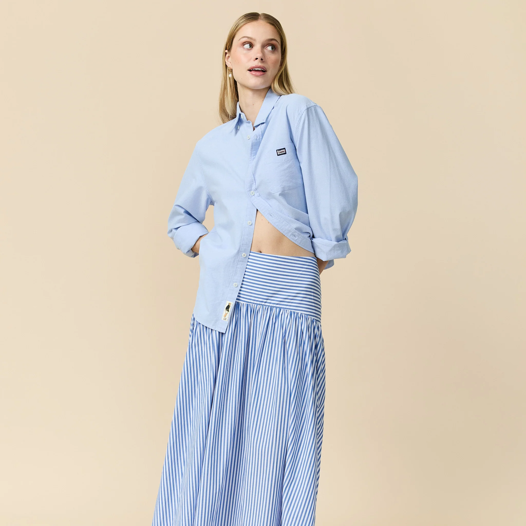 Women's Cotton Poplin Pinstripe Skirt Bright Blue Stripe - Image 3