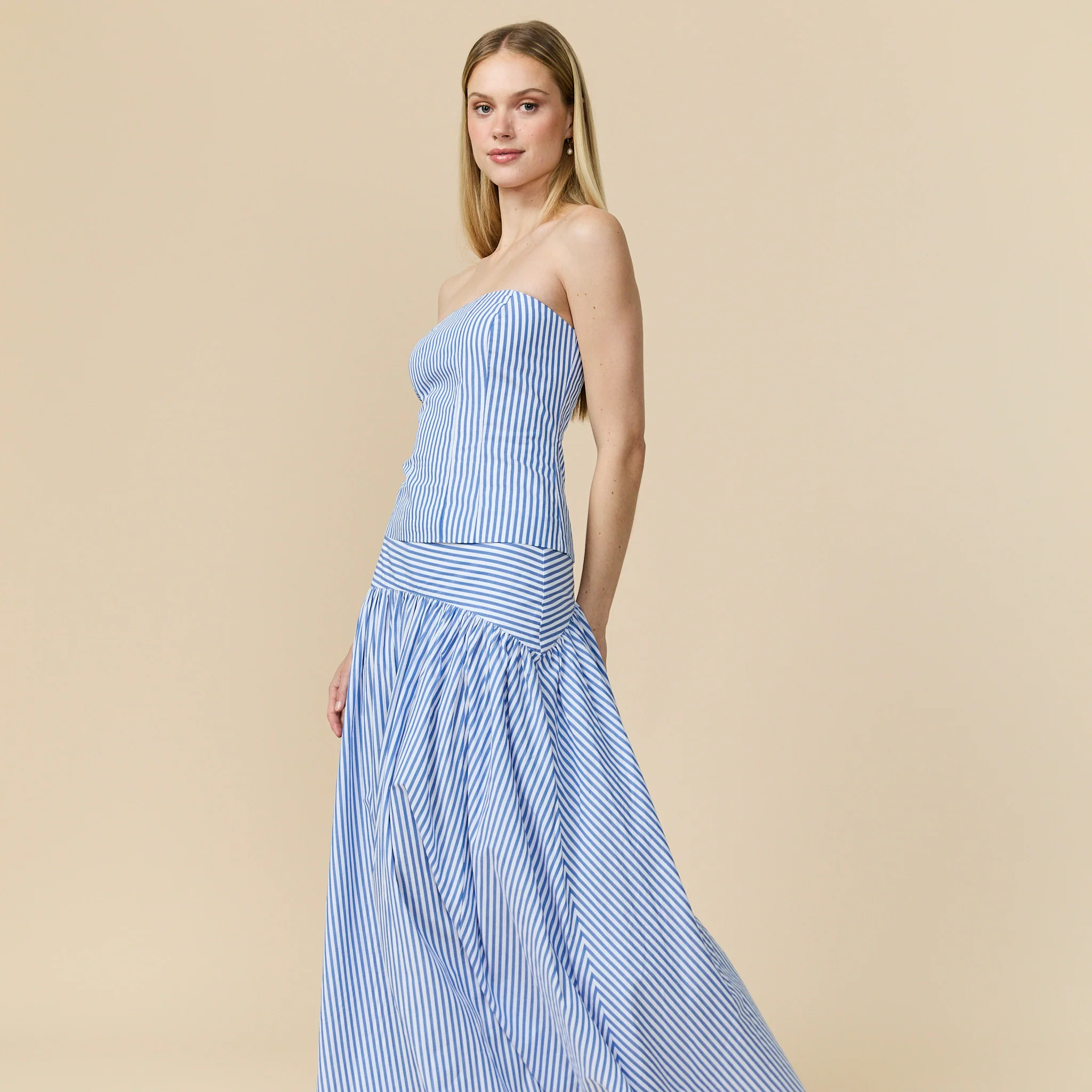 Women's Cotton Poplin Pinstripe Skirt Bright Blue Stripe - Image 5