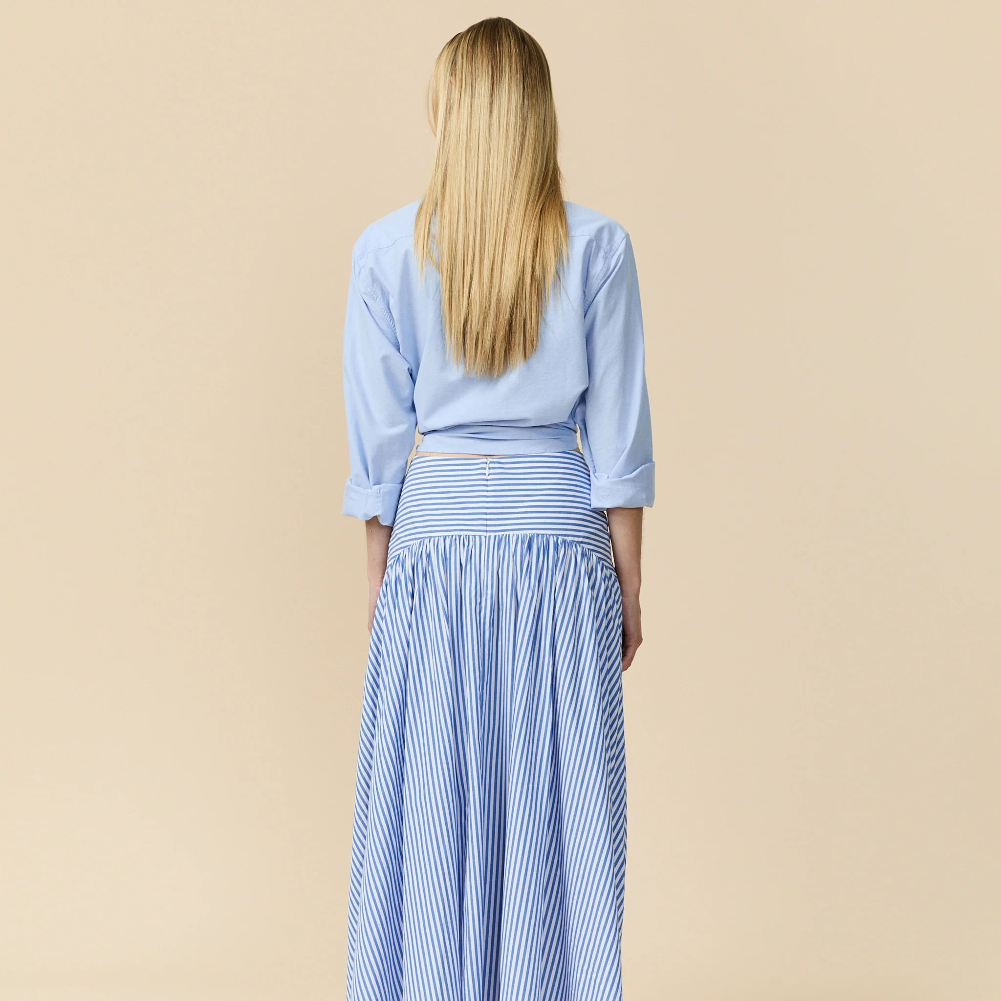 Women's Cotton Poplin Pinstripe Skirt Bright Blue Stripe - Image 7