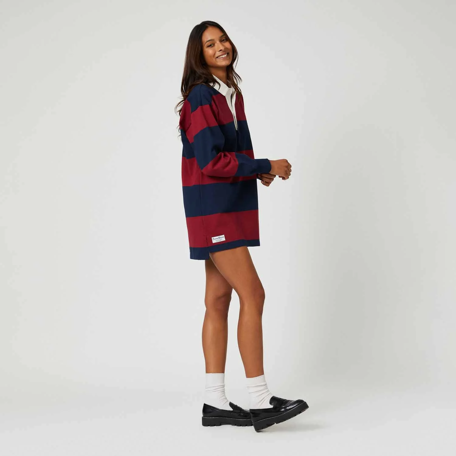 Women's Cotton Stripe Rugby Dress Navy Burgundy - Image 6