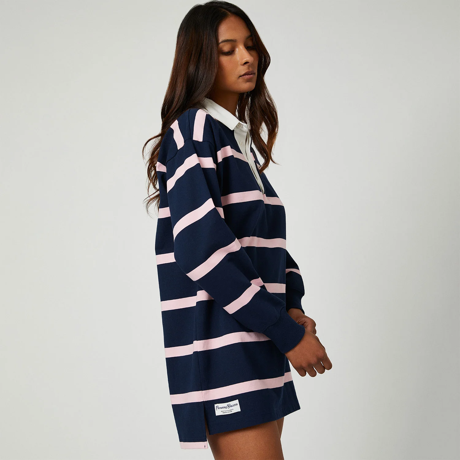 Women's Cotton Stripe Rugby Dress Pink and Navy - Image 5