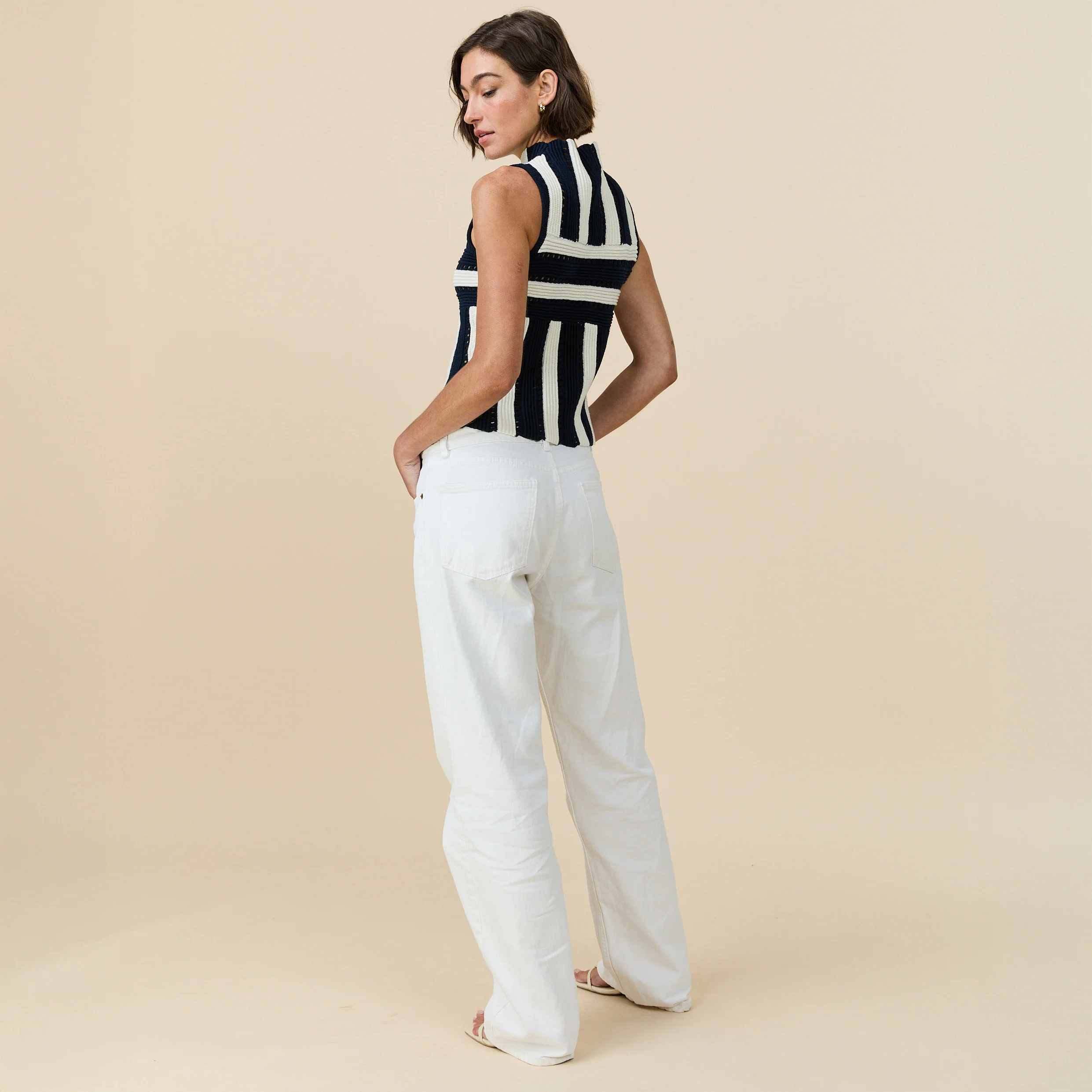 Women's Knit Stripe Tank Navy - Image 4