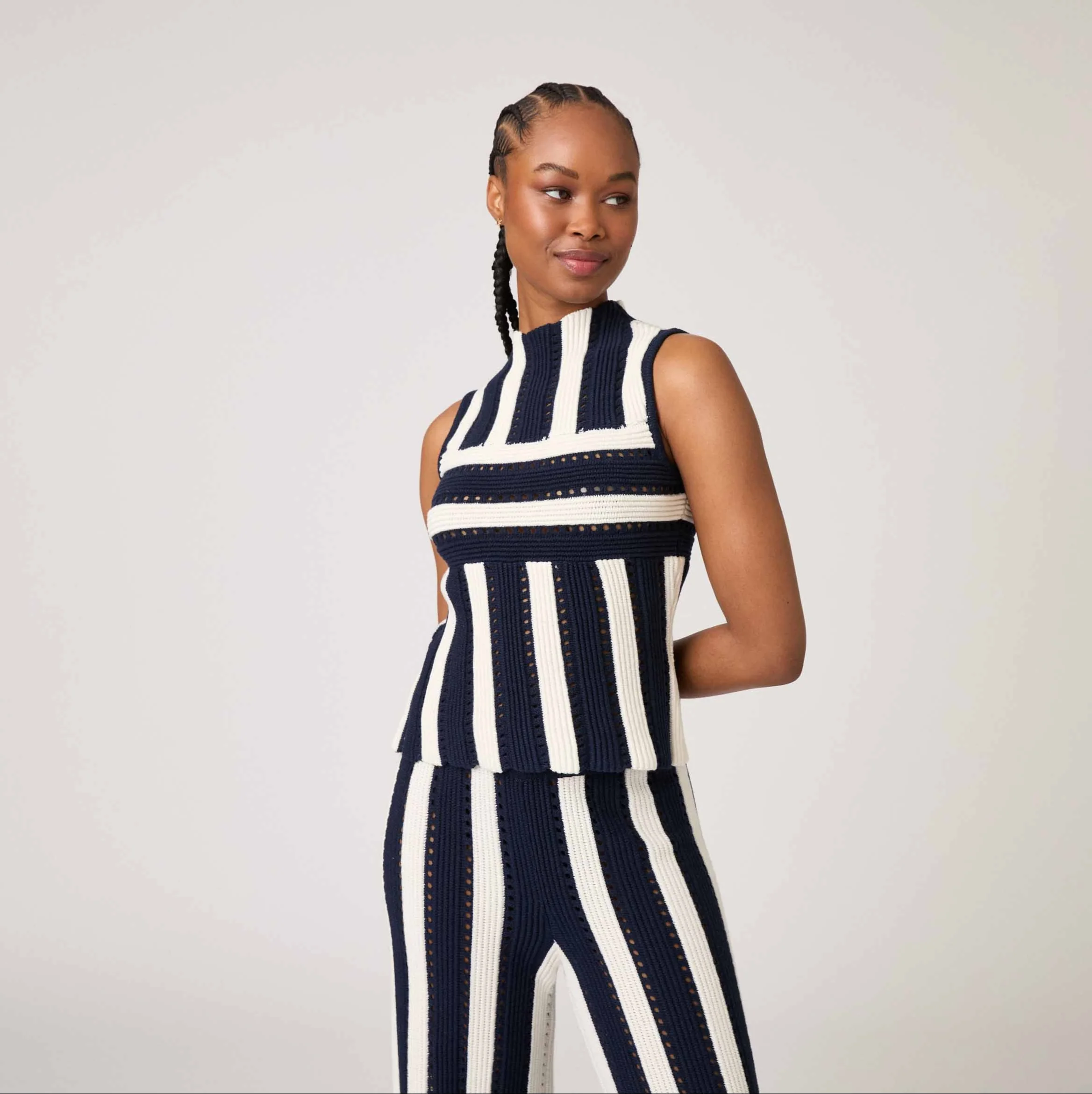 Women's Knit Stripe Tank Navy - Image 5