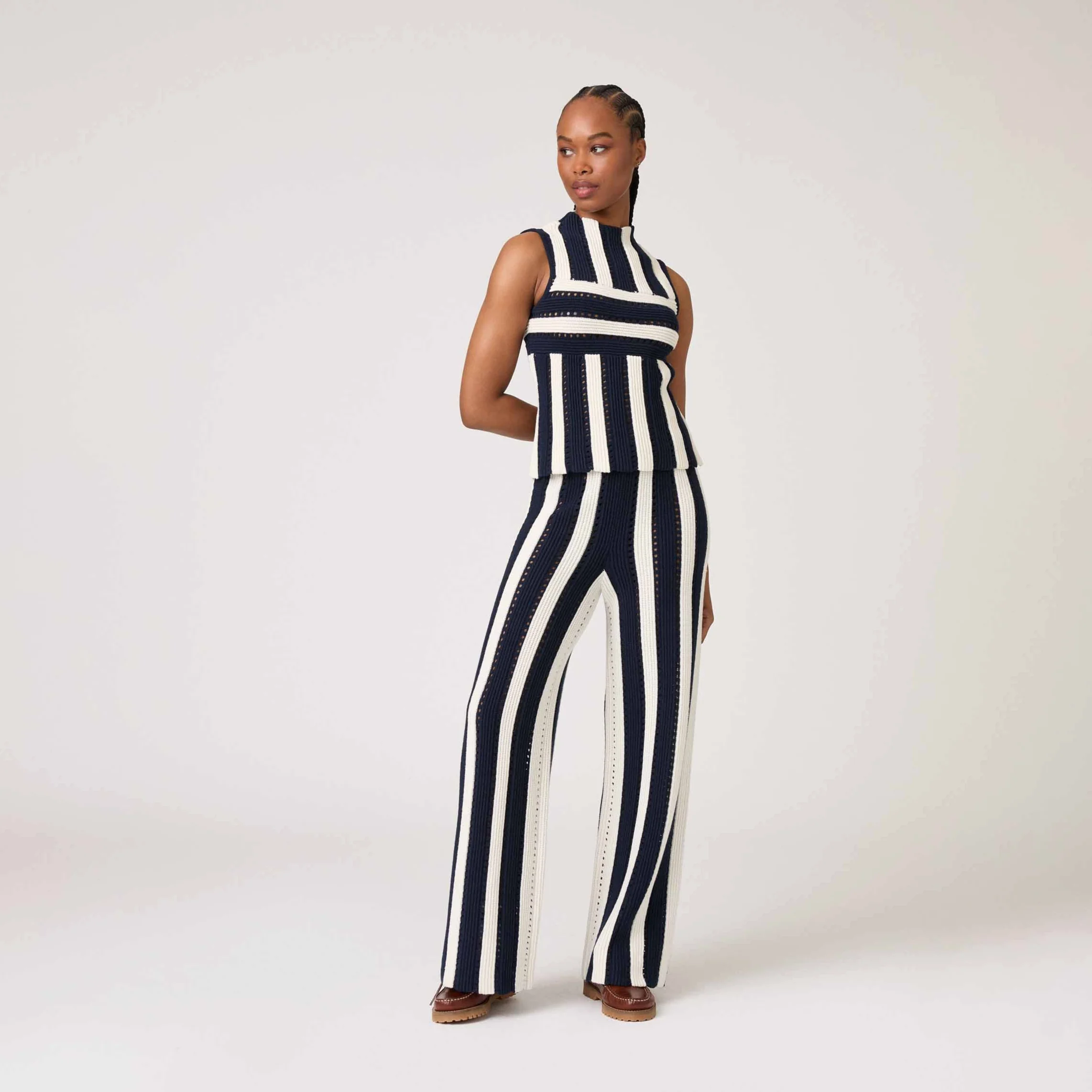 Women's Knit Stripe Tank Navy - Image 6