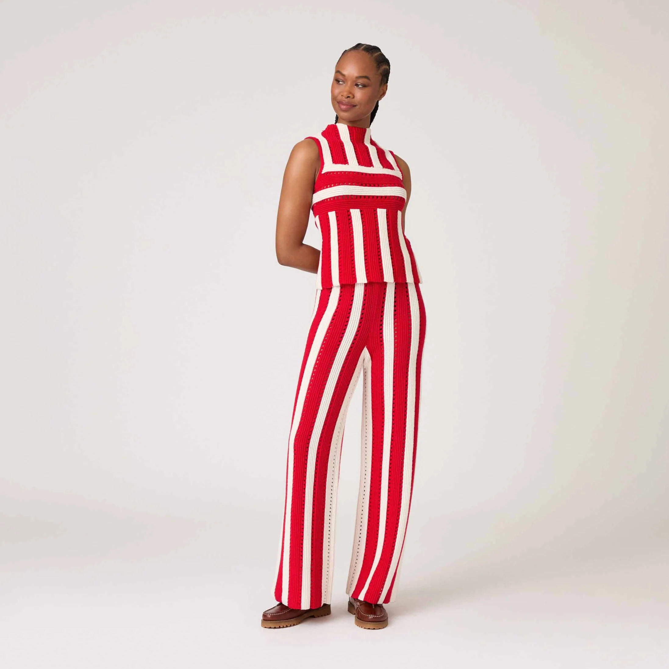 Women's Knit Stripe Tank Red - Image 3