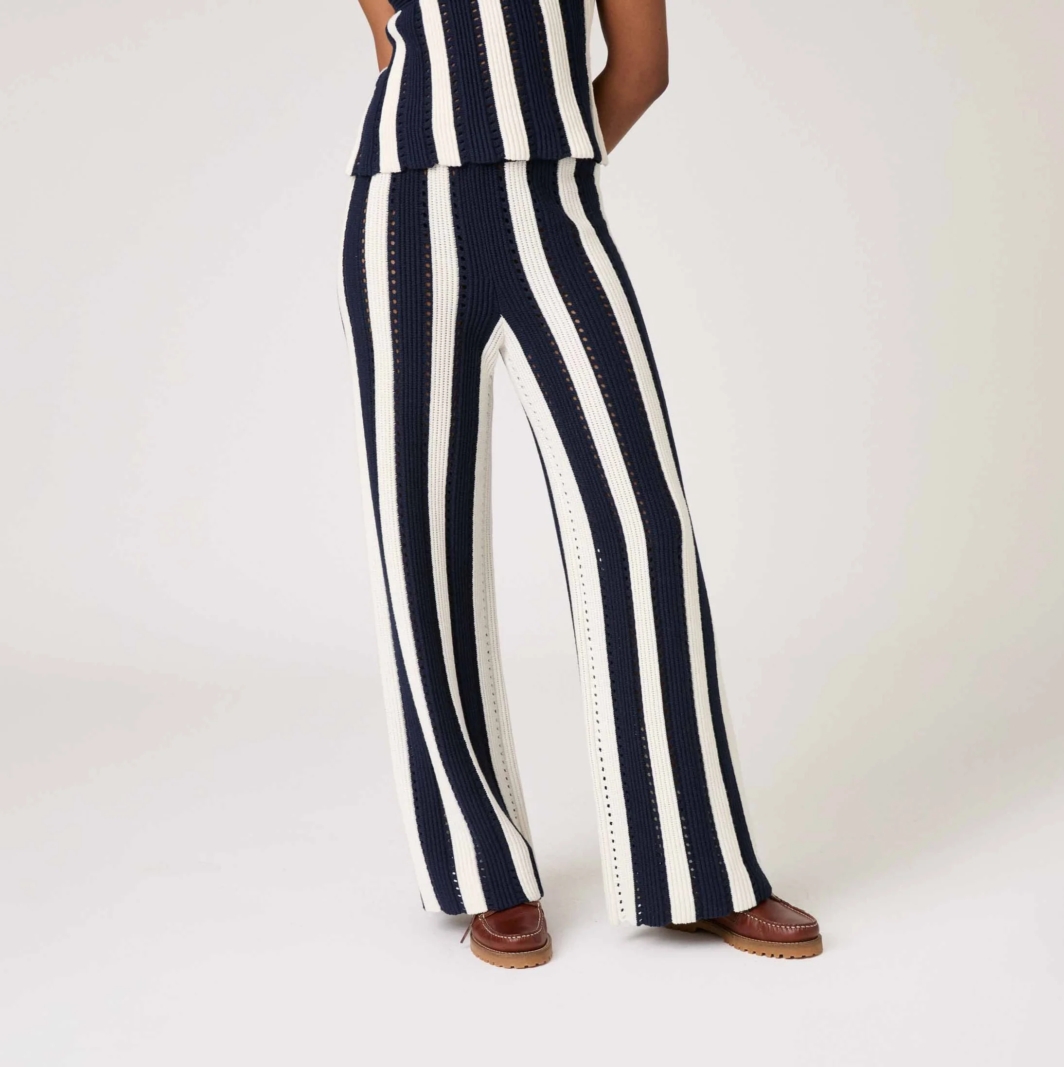 Women's Knit Stripe Pants Navy - Image 3