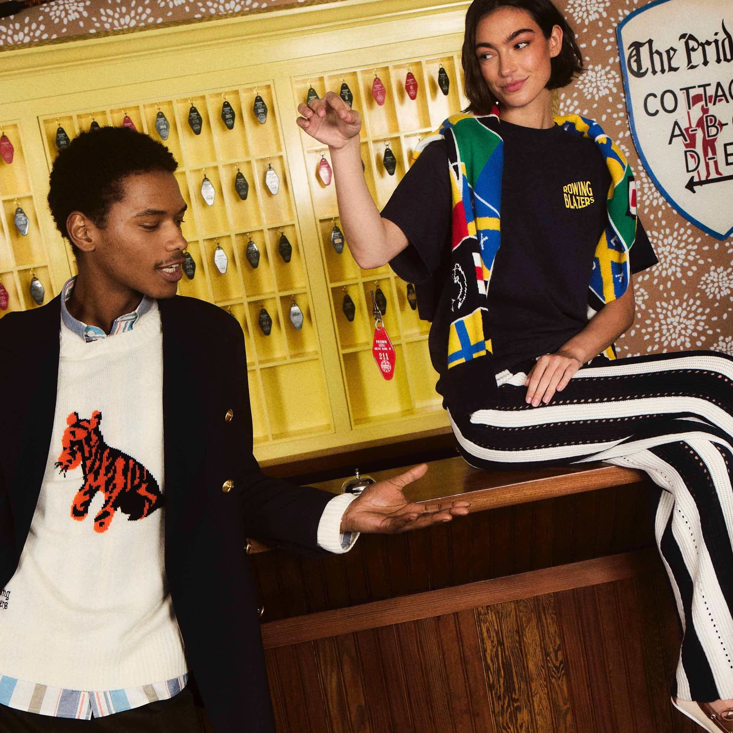 Women's Knit Stripe Pants Navy - Image 7