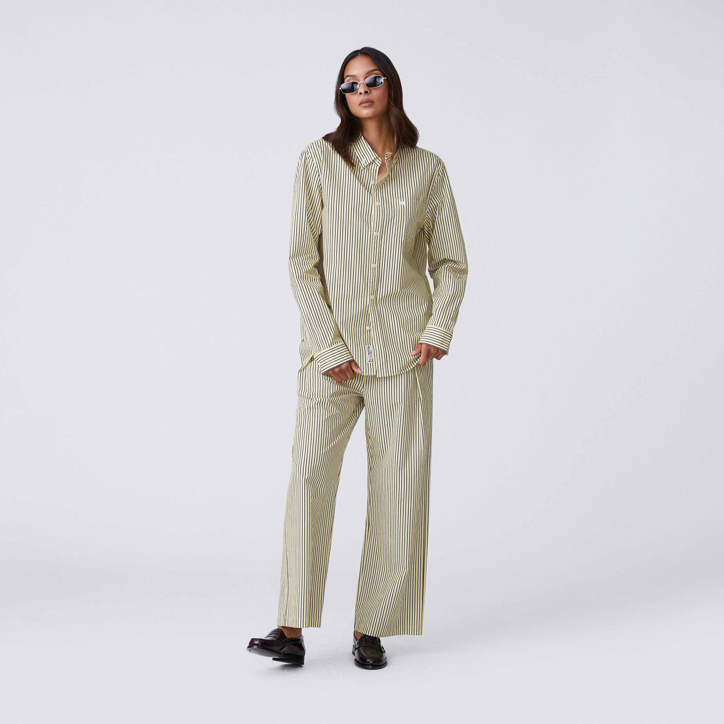 Women's Poplin Stripe Boxer Pull-On Pant Yellow Vertical Stripe - Image 5