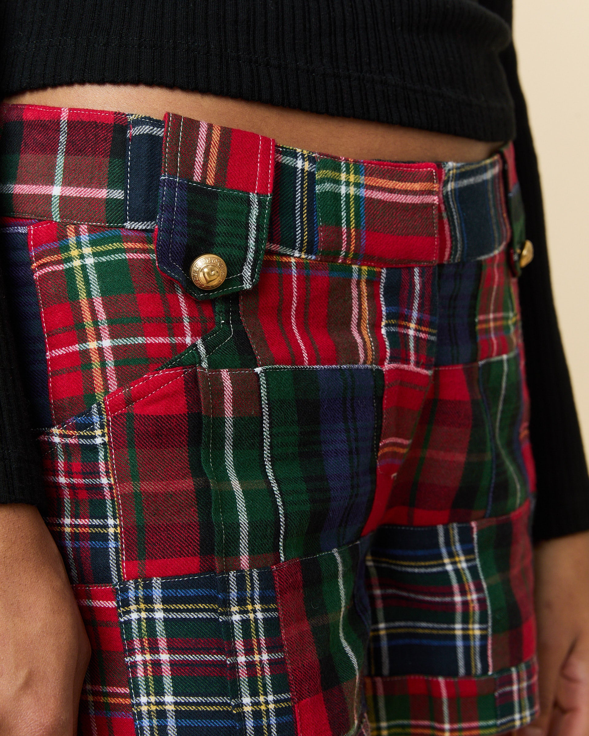 Women's Twill Patchwork Shorts Holiday Patchwork Plaid - Image 4