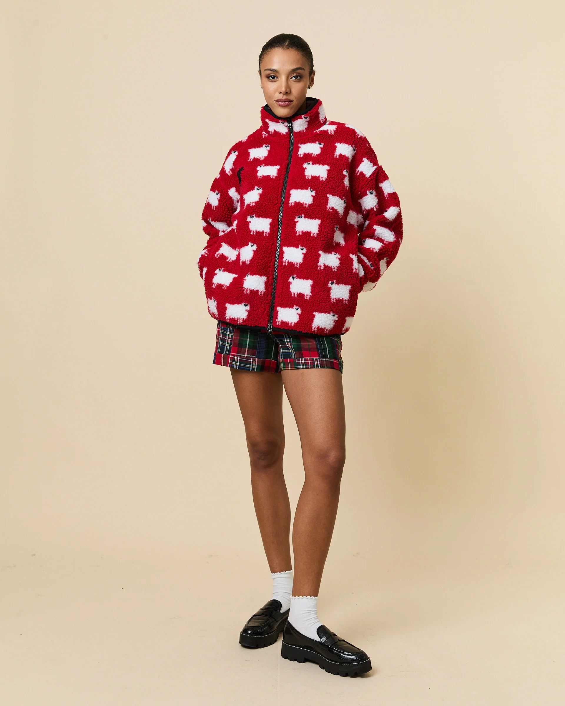 Women's Twill Patchwork Shorts Holiday Patchwork Plaid - Image 7